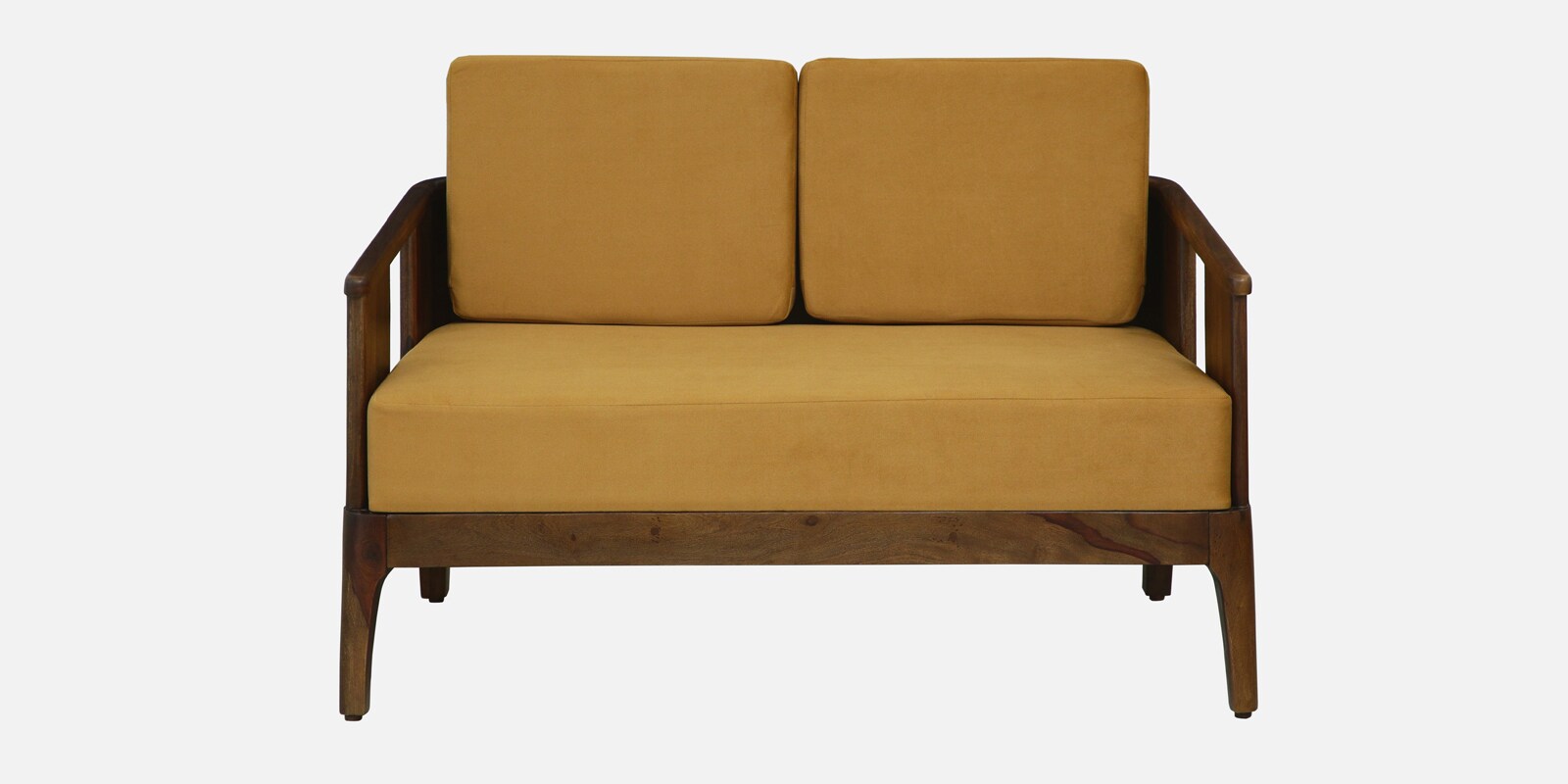 Bano Sheesham Wood 2 Seater Sofa In Mustard Colour
