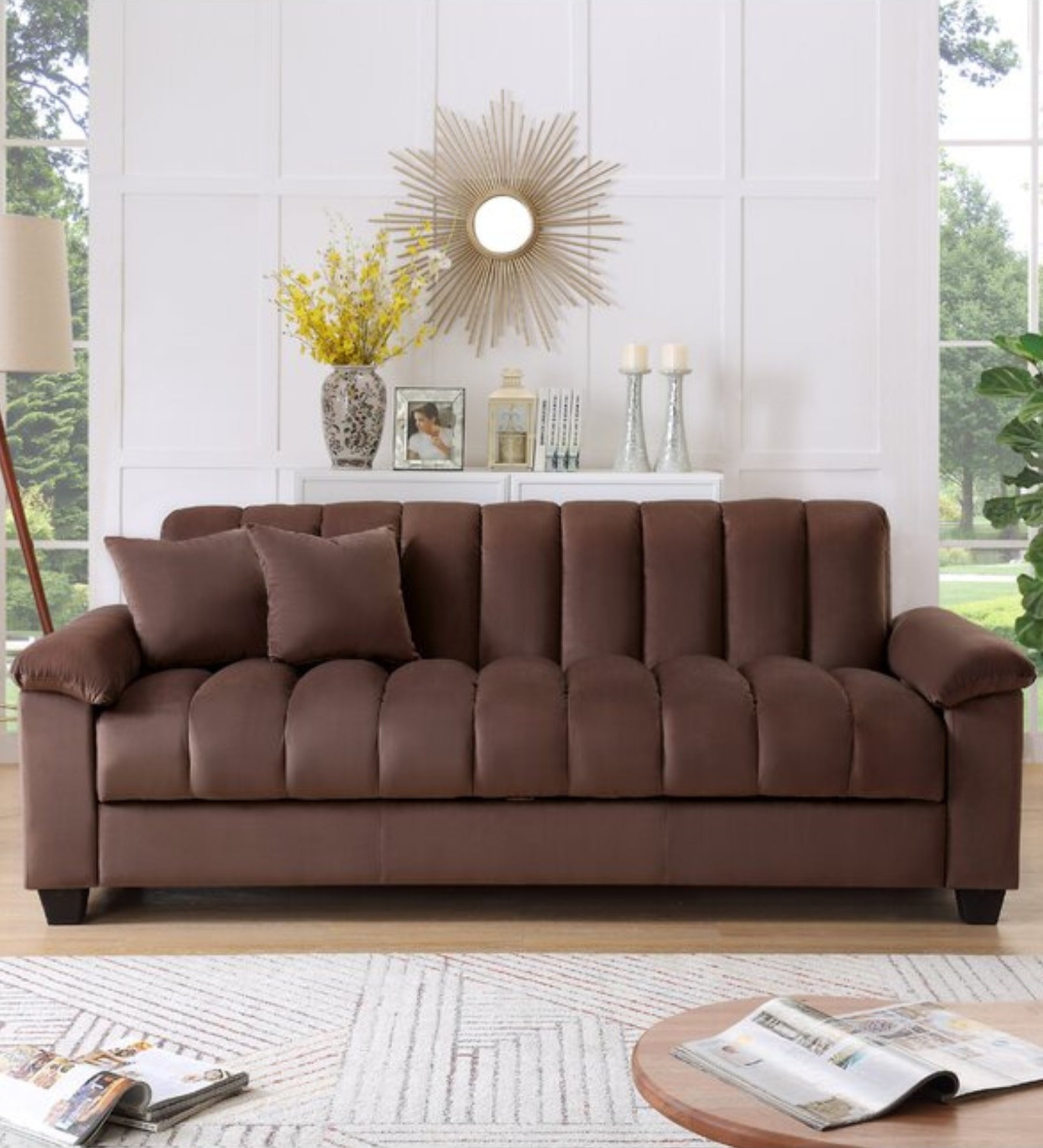 Kavan Velvet 3 Seater Convertible Sofa Cum Bed In Mocha Brown Colour With Storage - Febonic Living