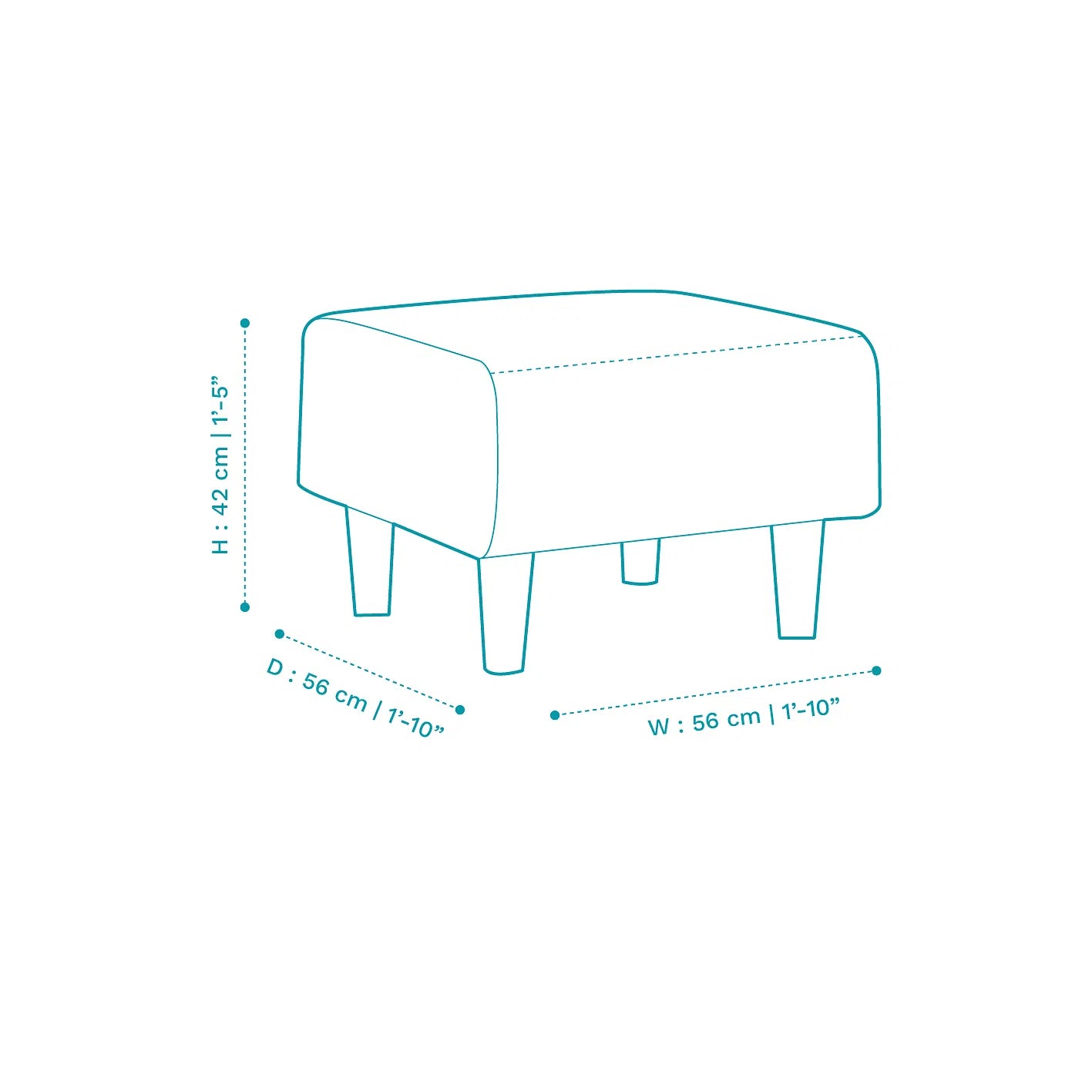 Ella Fabric Stool In Sea Green Colour - Febonic Living