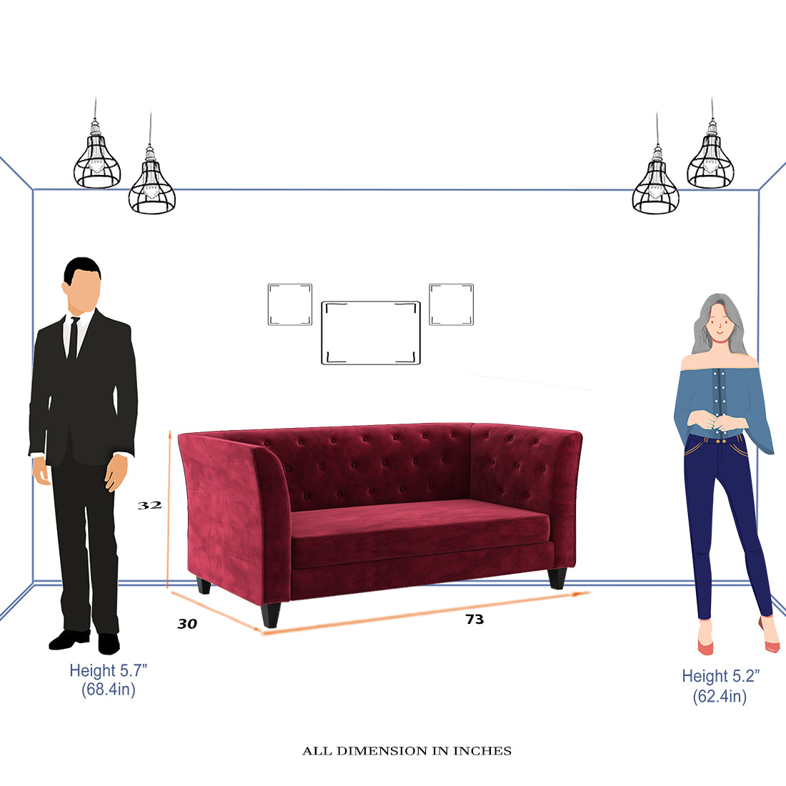 Silk Velvet 3 Seater Sofa In Dark Maroon Colour - Febonic Living