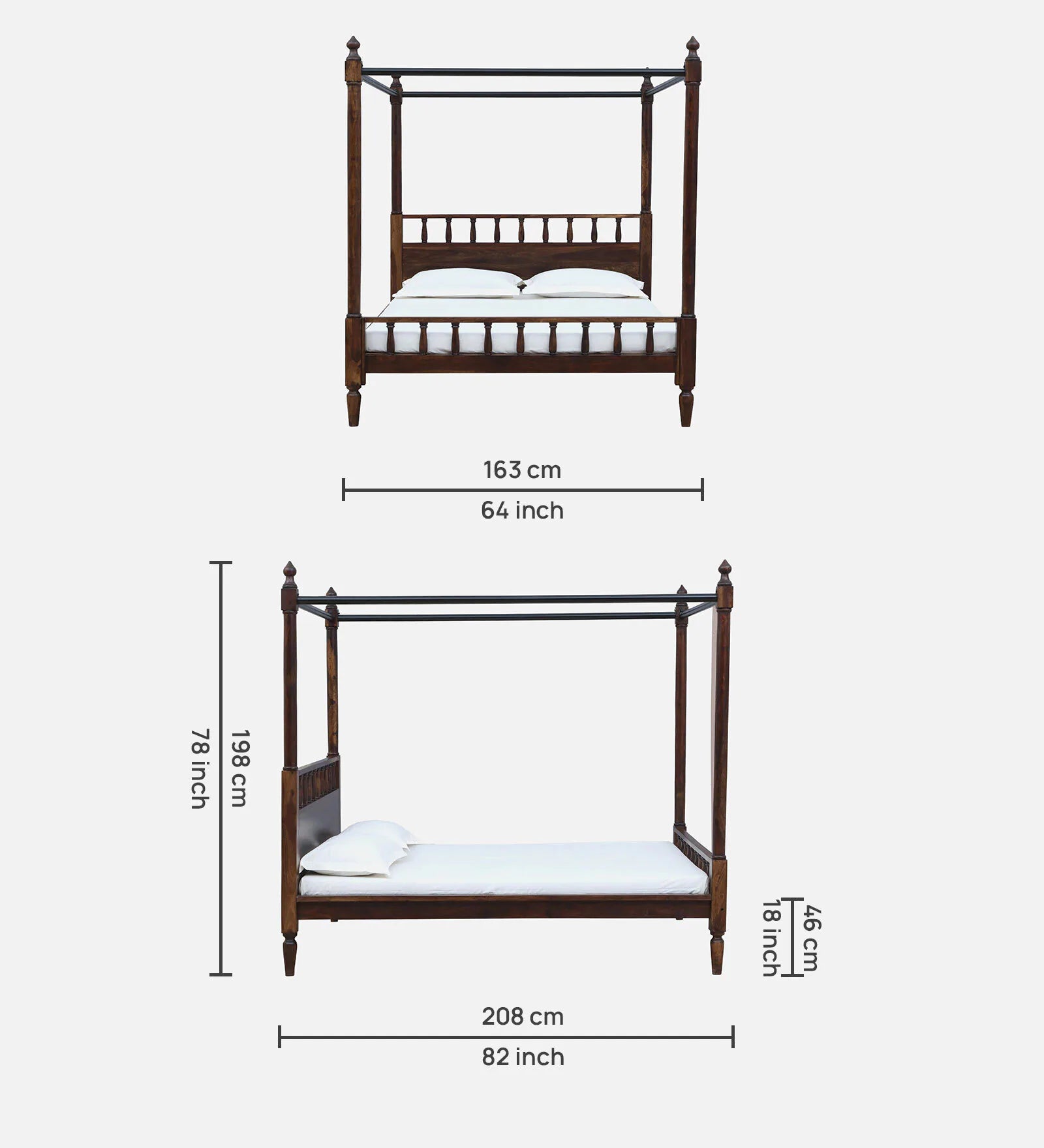 Vesper Sheesham Wood Queen Size Poster Bed in Provincial Teak Finish - Febonic Living