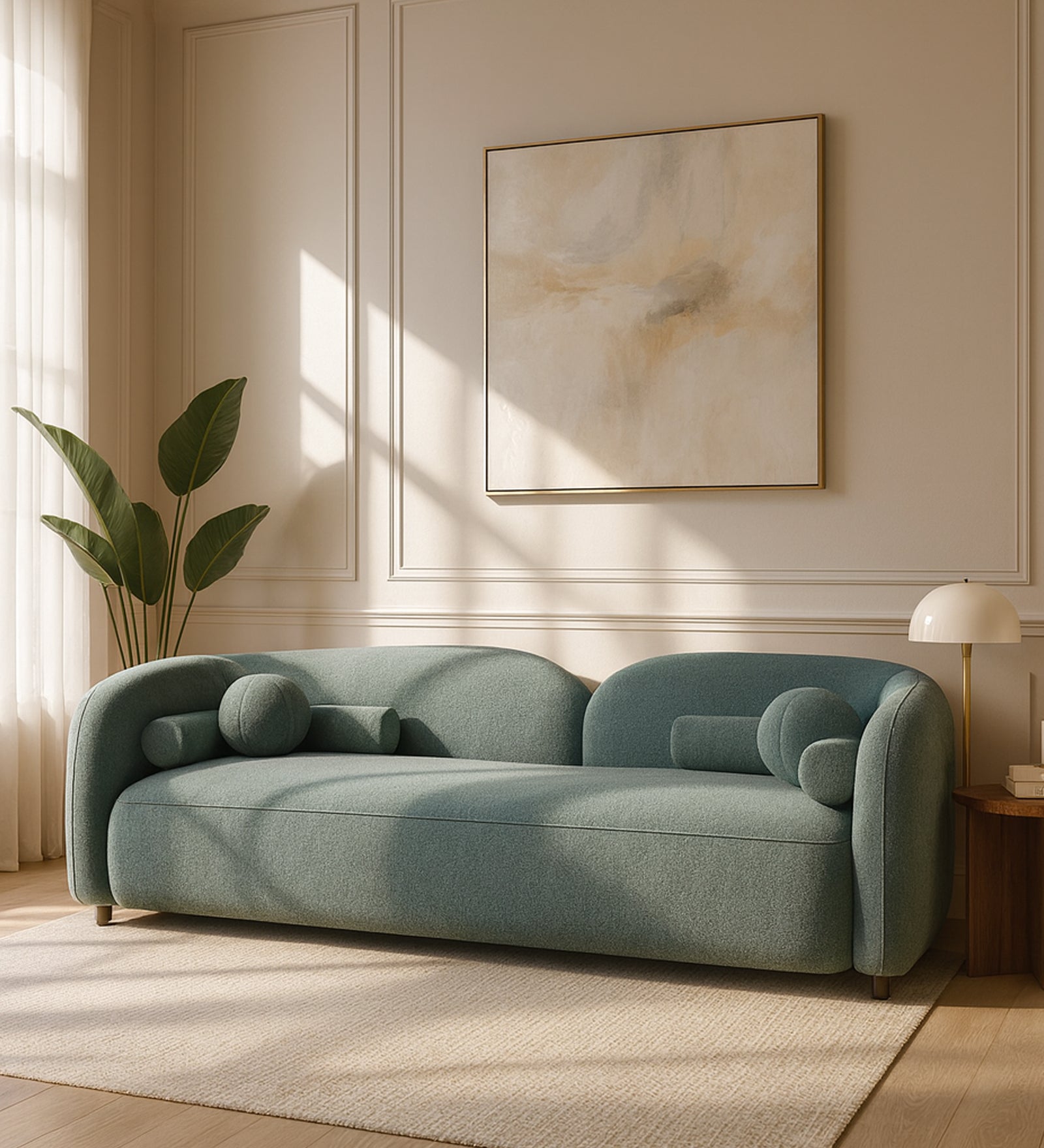 Corny Boucle Fabric 3 Seater Sofa In Stormy Blue Colour