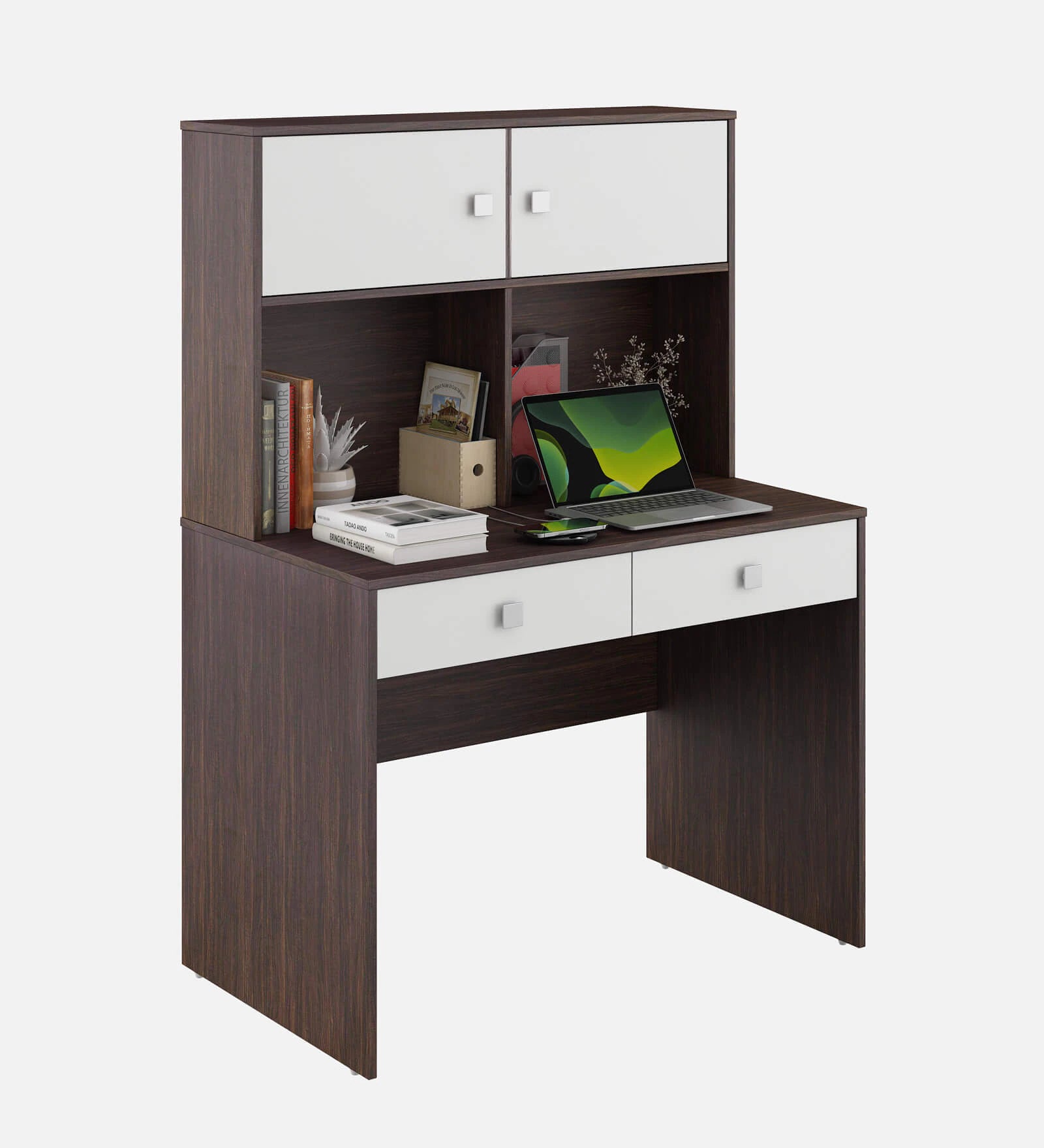 Nicas Study Table In Dark Walnut and Frosty White Finish - Febonic Living