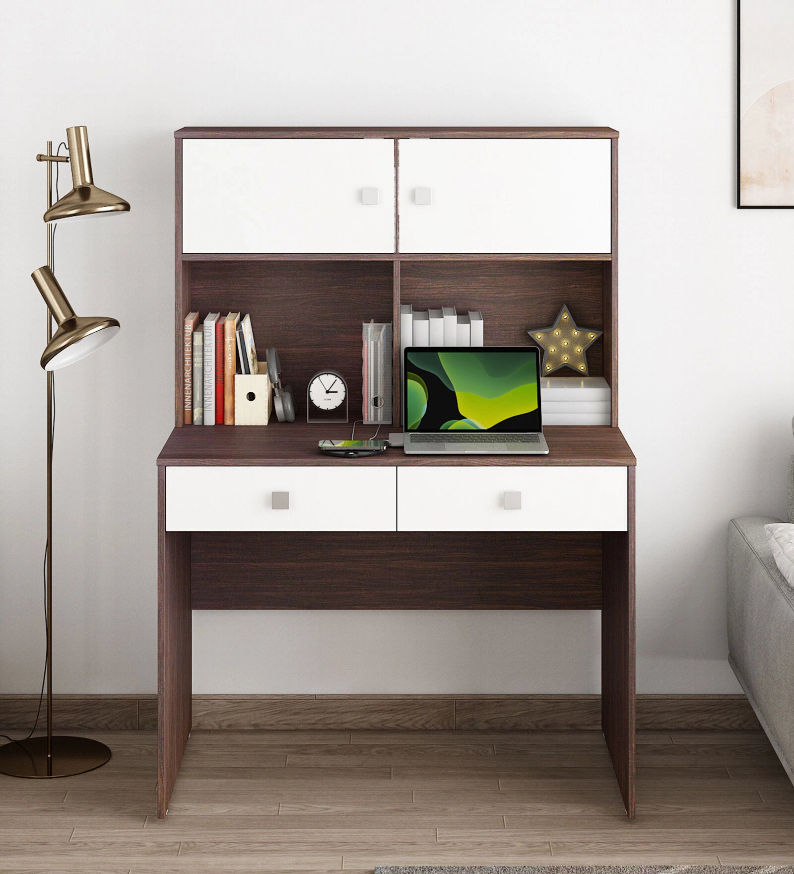 Nicas Study Table In Dark Walnut and Frosty White Finish - Febonic Living