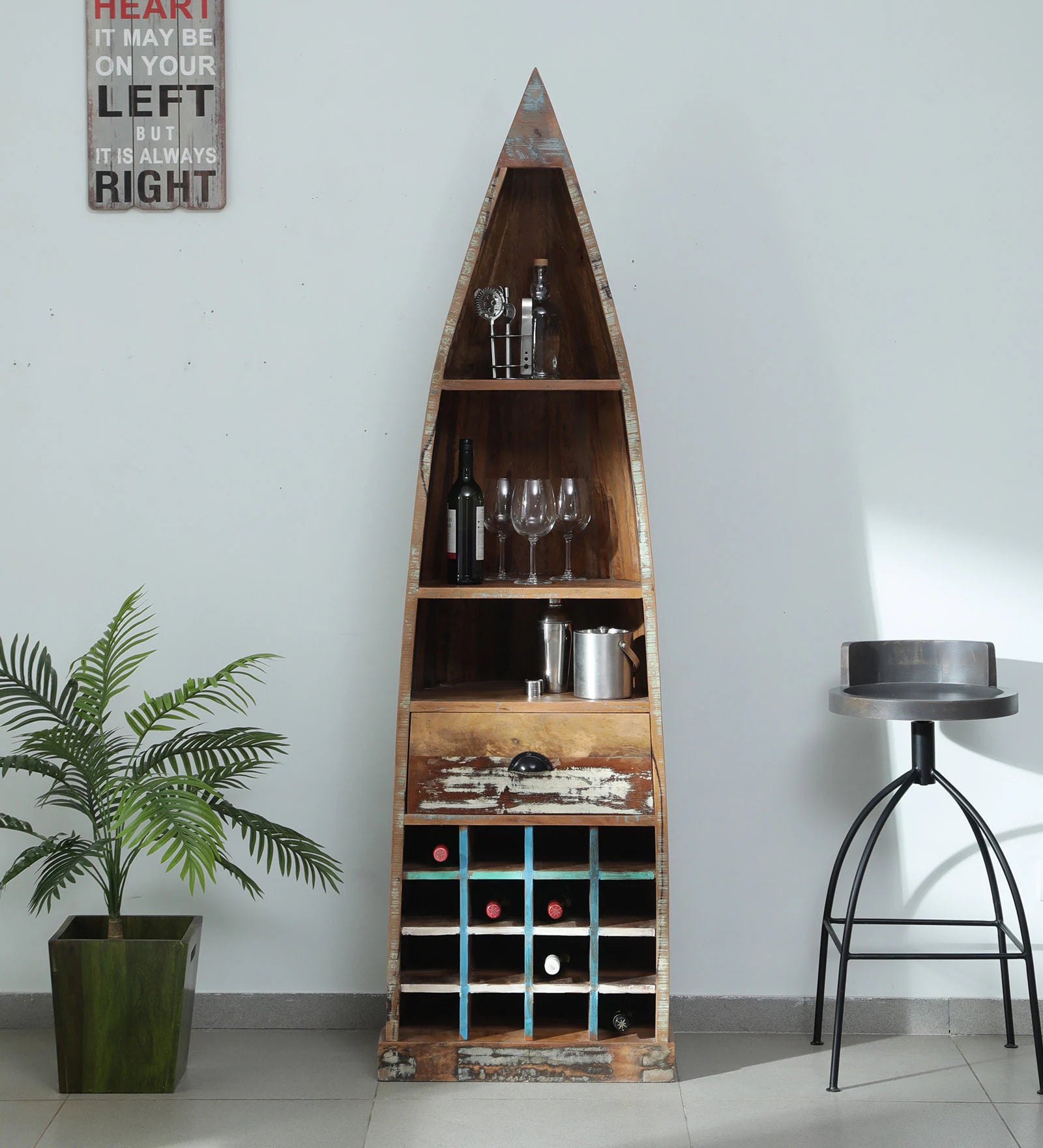 Ezla Reclaimed Wood Bar Cabinet In Distress Finish - Febonic Living