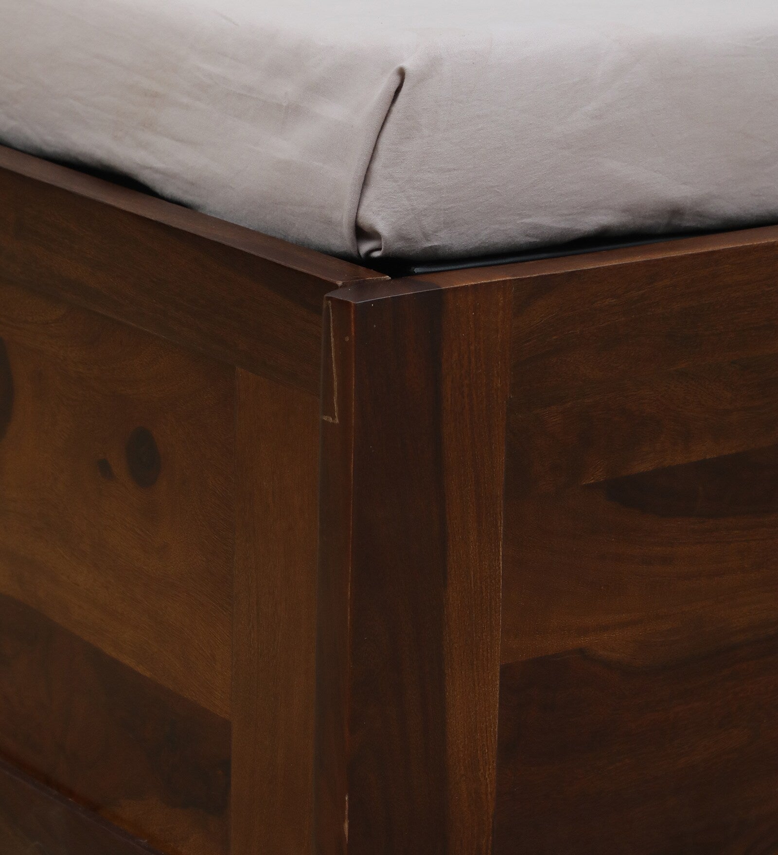 Remi Sheesham Wood King Size Bed In Provincial Teak Finish With Hydraulic Storage - Febonic Living