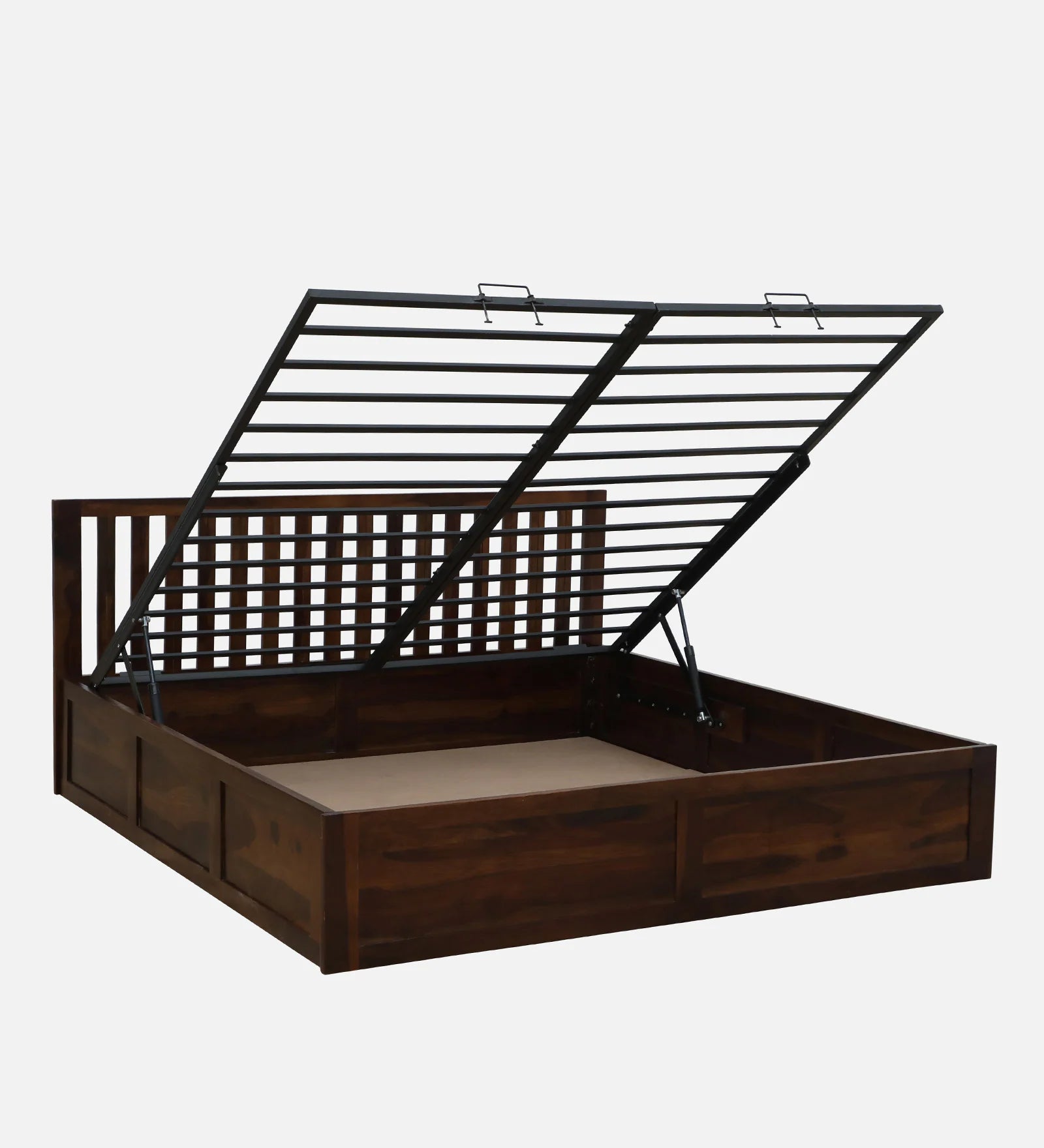 Remi Sheesham Wood King Size Bed In Provincial Teak Finish With Hydraulic Storage - Febonic Living