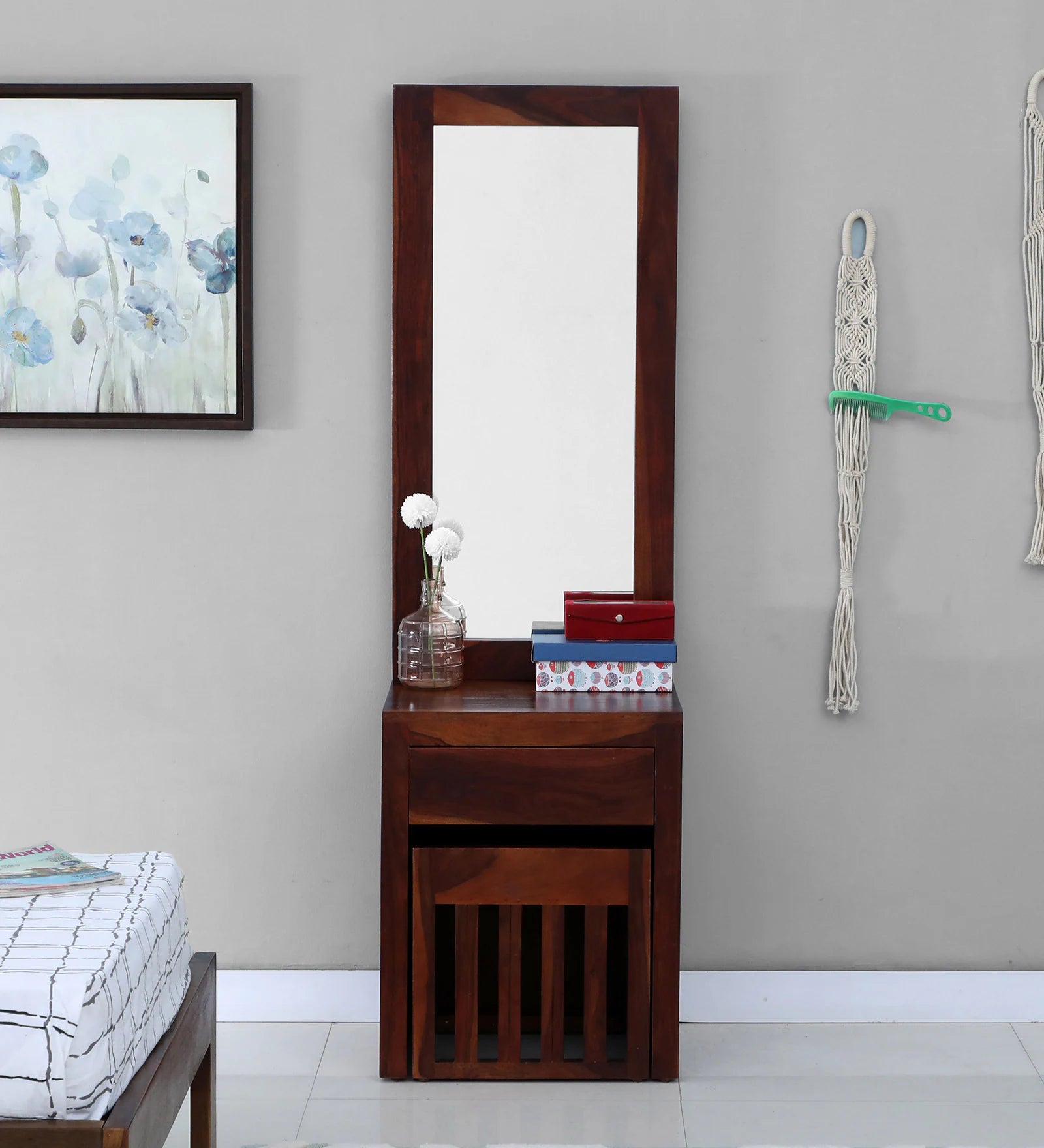 Remi Sheesham Wood Dresser In Honey Oak Finish With Stool - Febonic Living