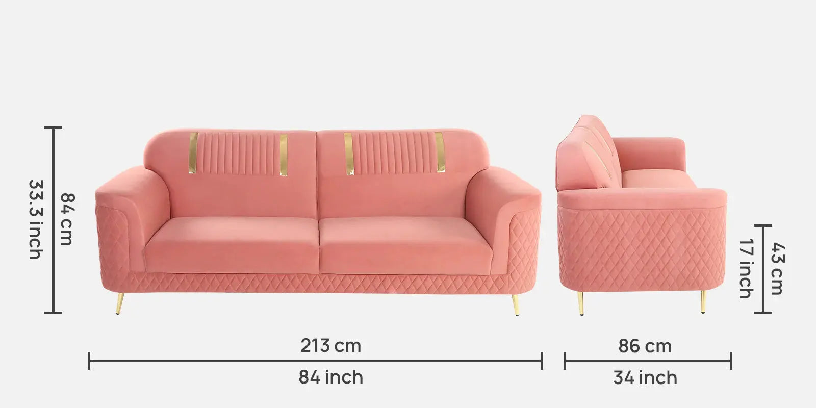 Ezren Velvet 3 Seater Sofa In Blush Pink Color Febonic Living