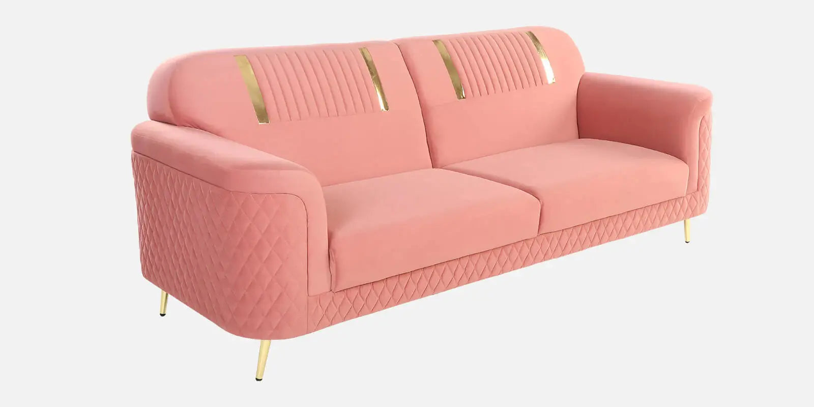 Ezren Velvet 3 Seater Sofa In Blush Pink Color Febonic Living
