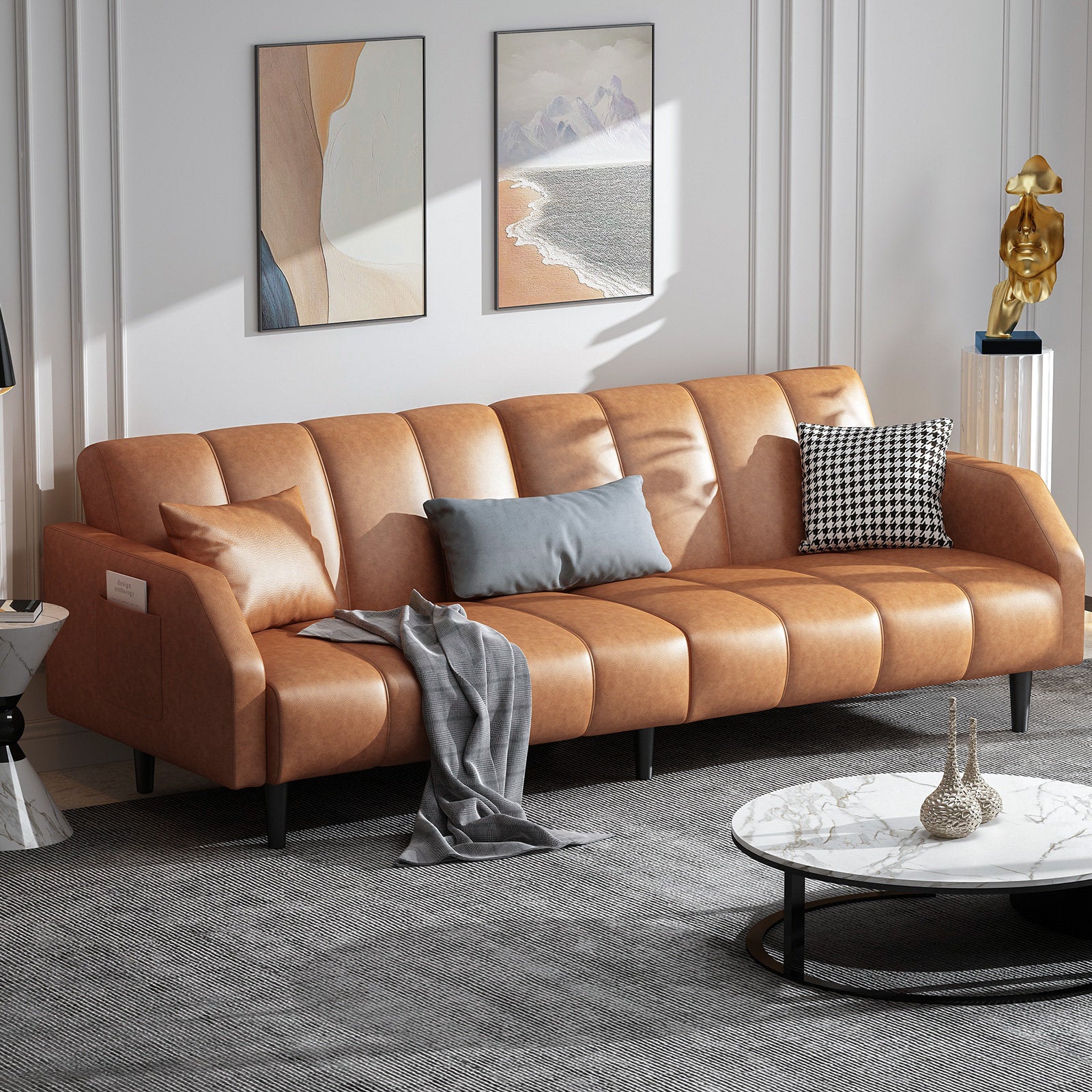 Moyer Leatherette 3 Seater Convertible Sofa Cum Bed In Brown Colour - Febonic Living