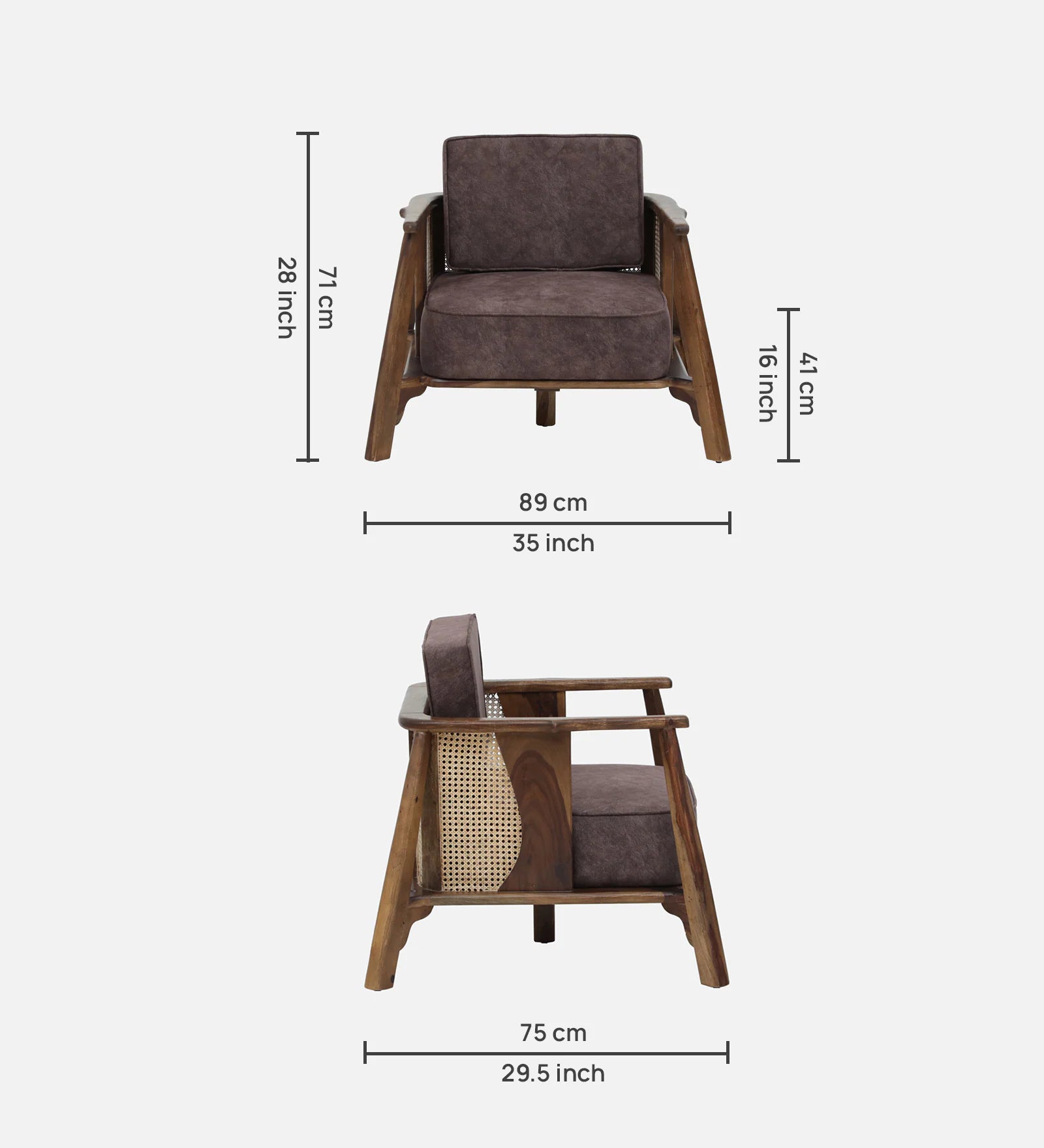 Milini Sheesham Wood 1 Seater Sofa In Brown Colour - Febonic Living