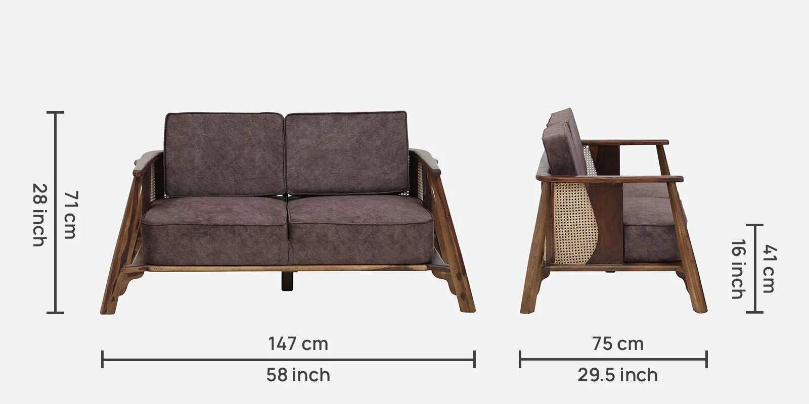 Milini Sheesham Wood 2 Seater Sofa In Brown Colour - Febonic Living