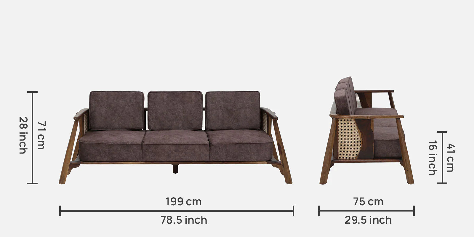 Milini Sheesham Wood 3 Seater Sofa In Brown Colour - Febonic Living