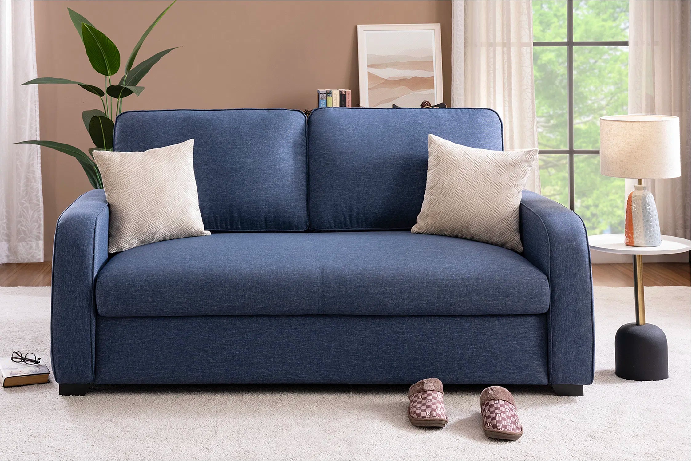 Melo Fabric 3 Seater Sofa In Denim Blue Colour With Storage - Febonic Living