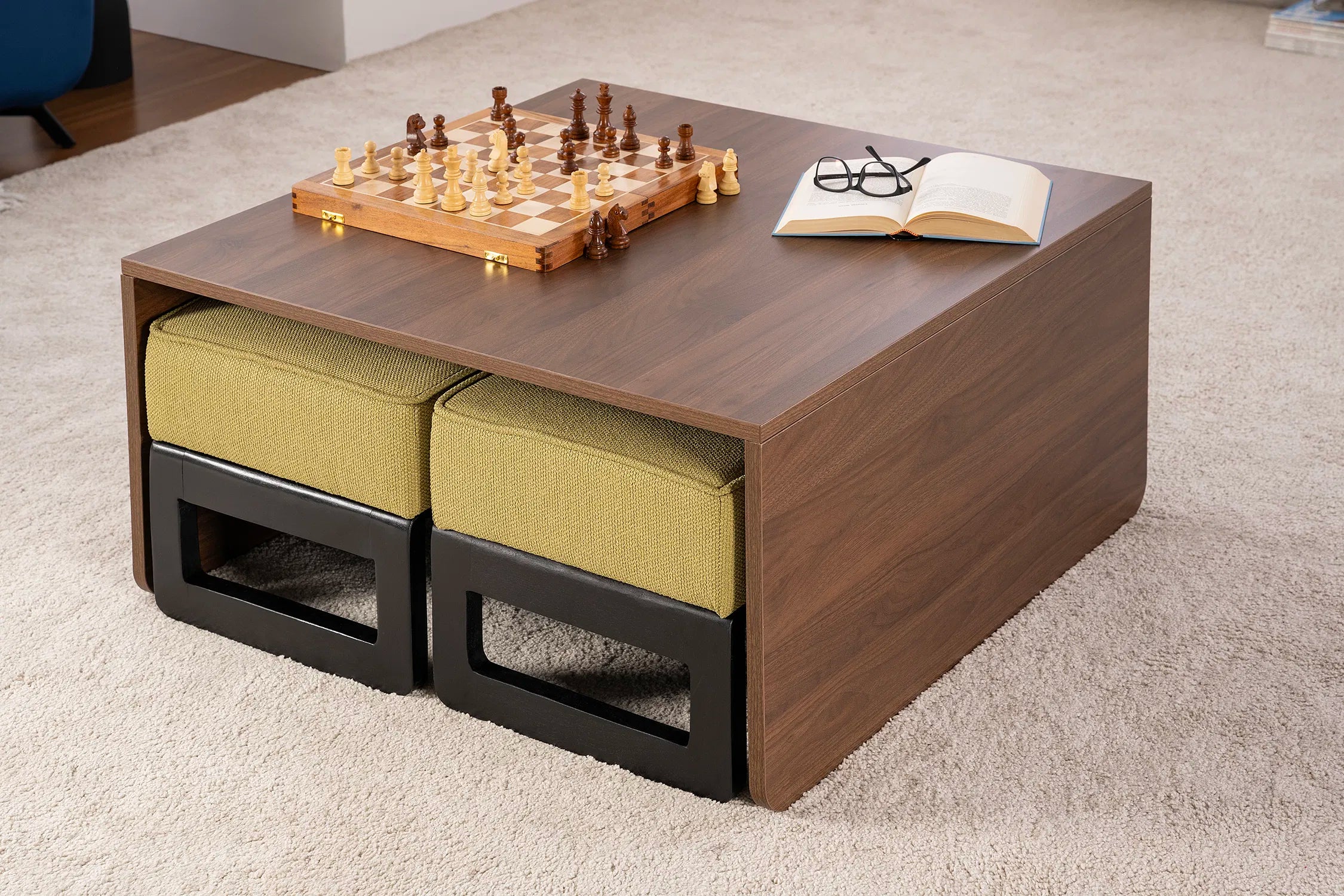 Link Nesting Table Set In Yellow Colour With Oral Walnut Finish - Febonic Living