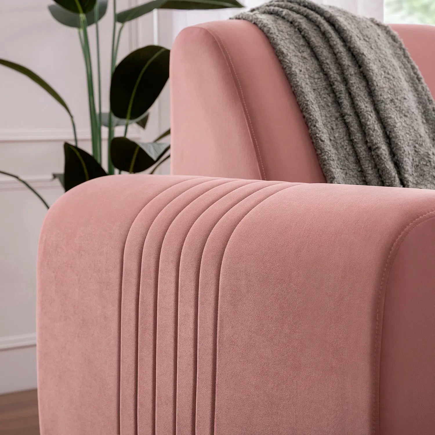Helio Velvet 3 Seater Sofa In Millennial Pink Colour - Febonic Living