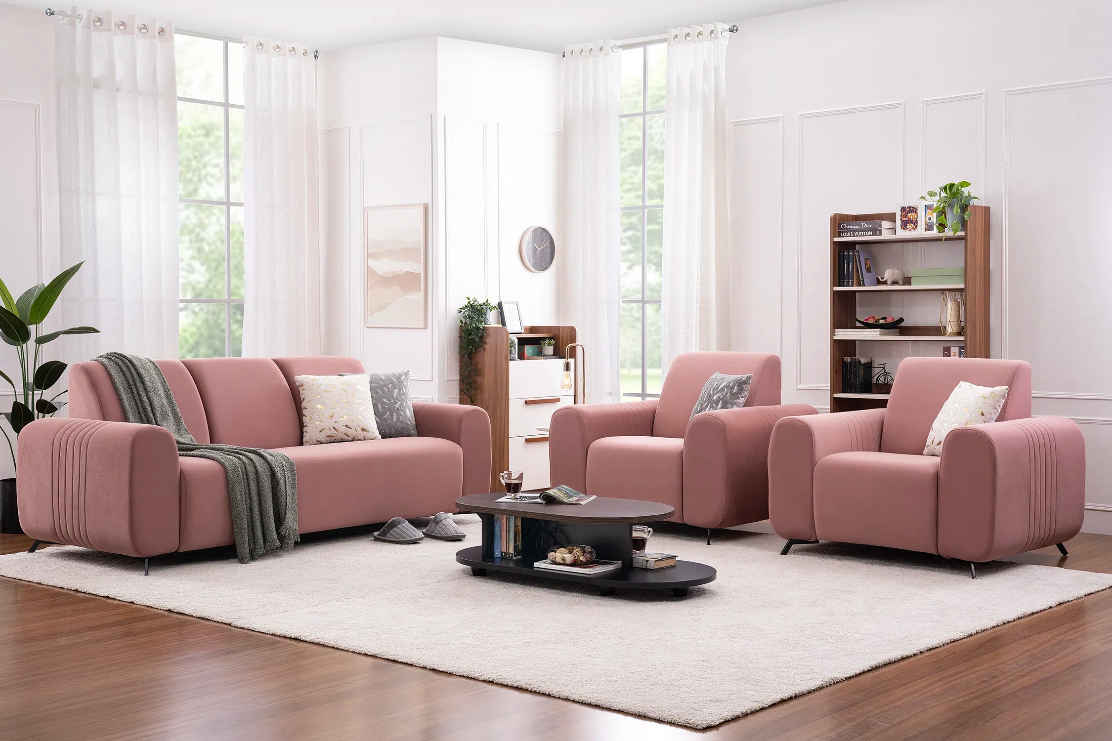 Helio Velvet 3 Seater Sofa In Millennial Pink Colour - Febonic Living
