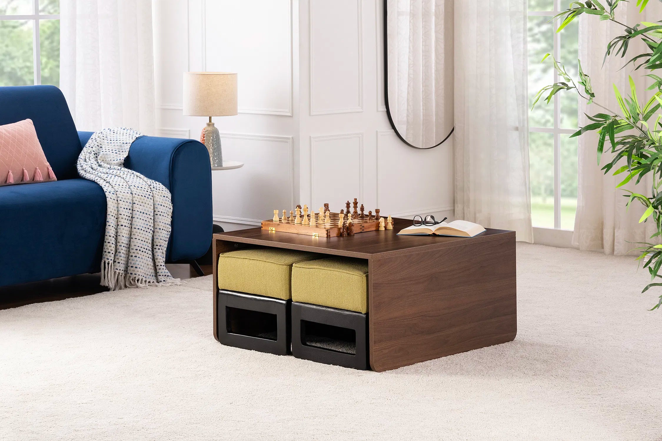 Link Nesting Table Set In Yellow Colour With Oral Walnut Finish - Febonic Living