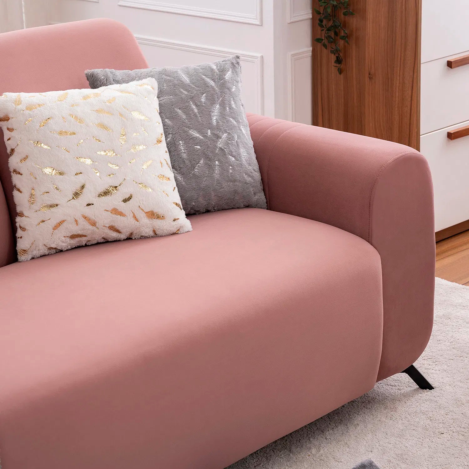 Helio Velvet 3 Seater Sofa In Millennial Pink Colour - Febonic Living