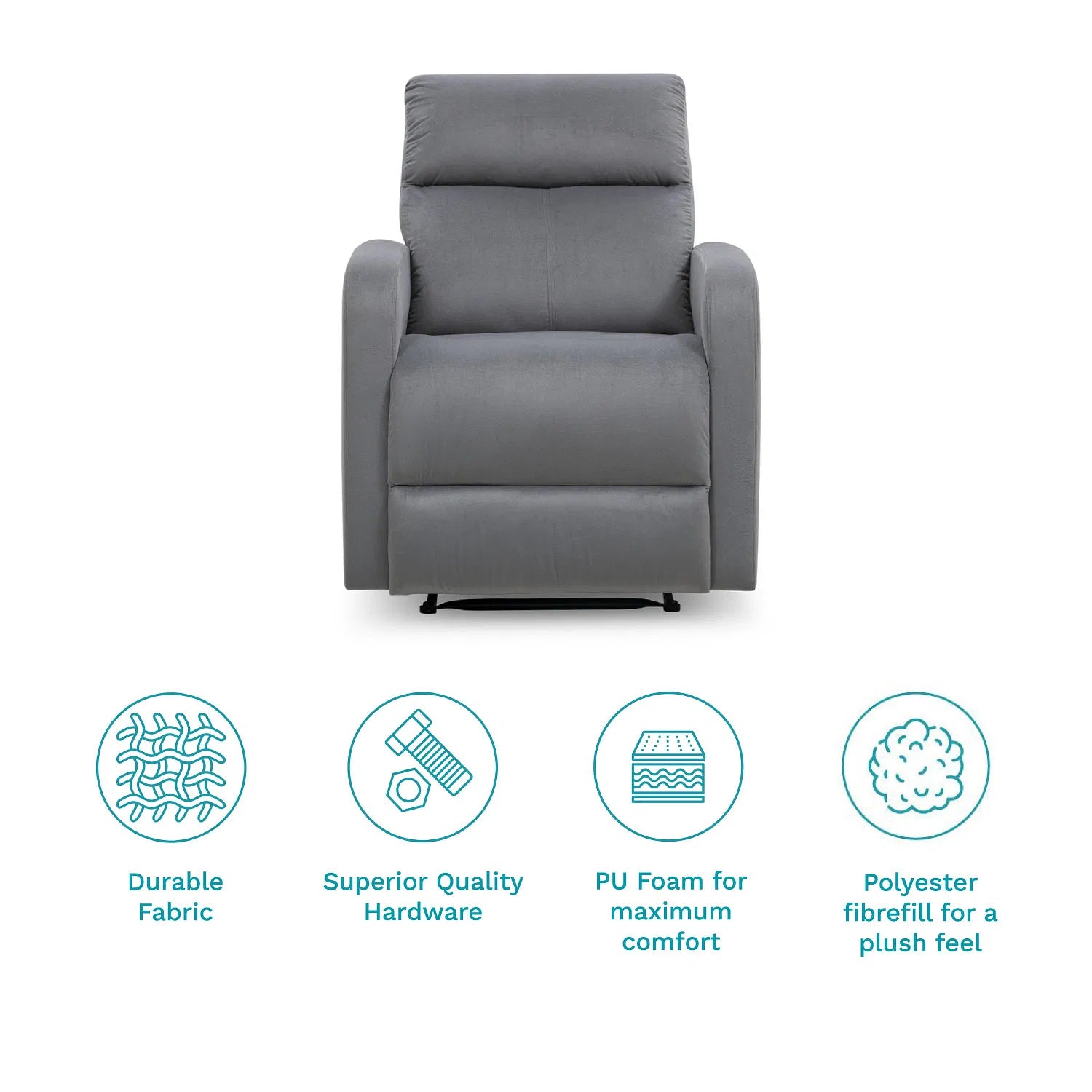 Zest Fabric 1 Seater Manual Recliner In Davy Grey Colour