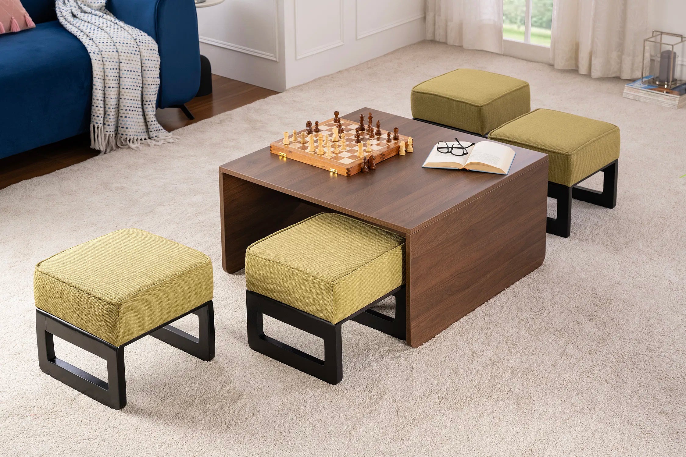 Link Nesting Table Set In Yellow Colour With Oral Walnut Finish - Febonic Living