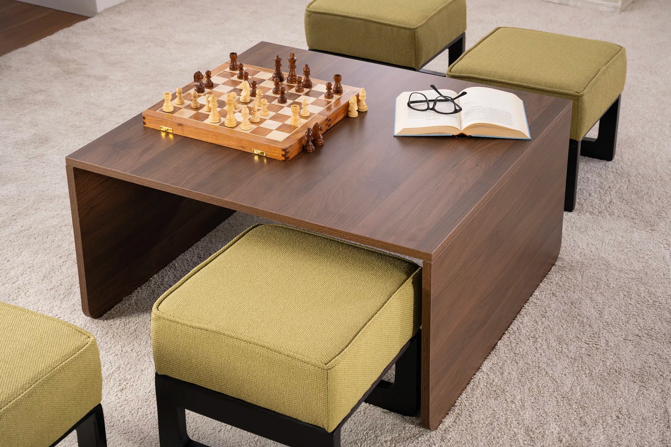 Link Nesting Table Set In Yellow Colour With Oral Walnut Finish - Febonic Living