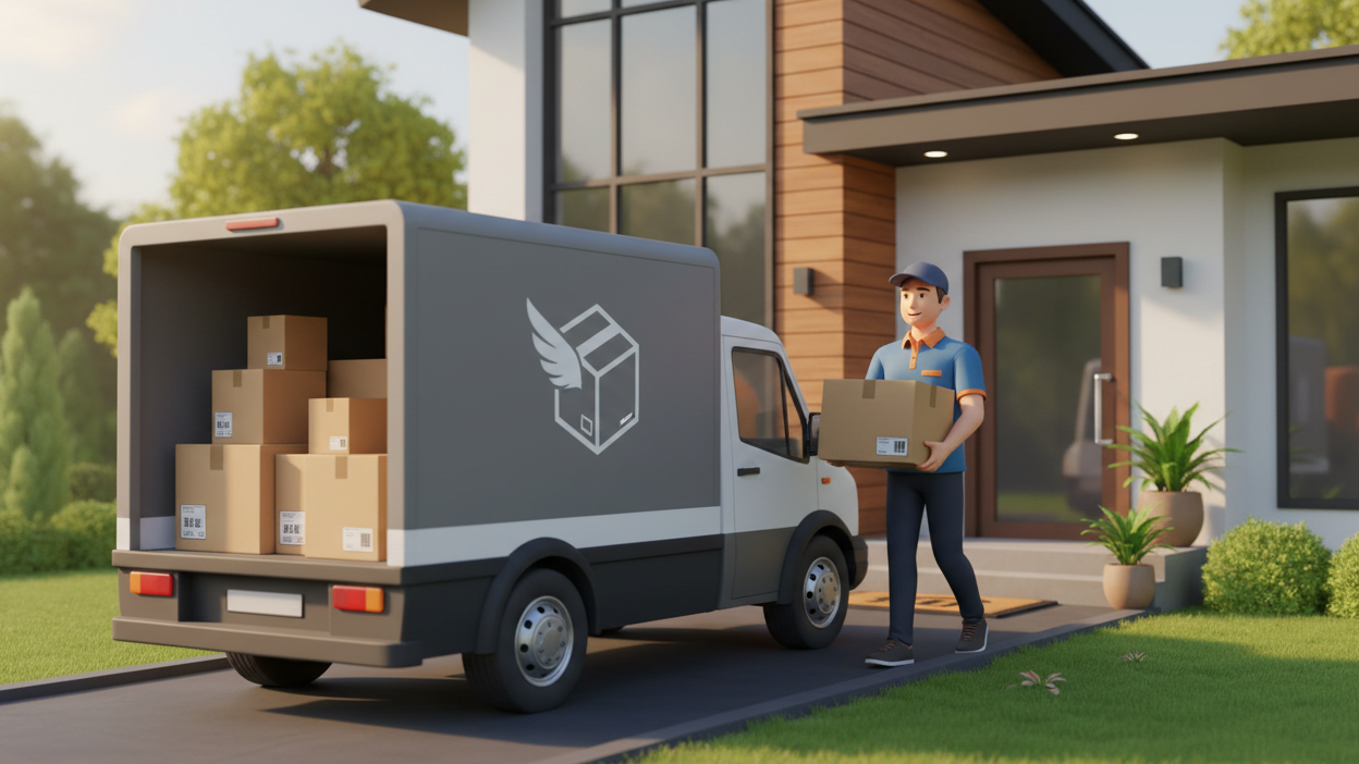 generate images truck unload box at home