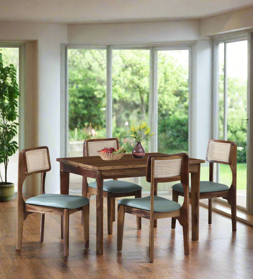 Simra Sheesham Wood 4 Seater Dining Set In Scratch Resistant Provincial Teak Finish - Febonic Living