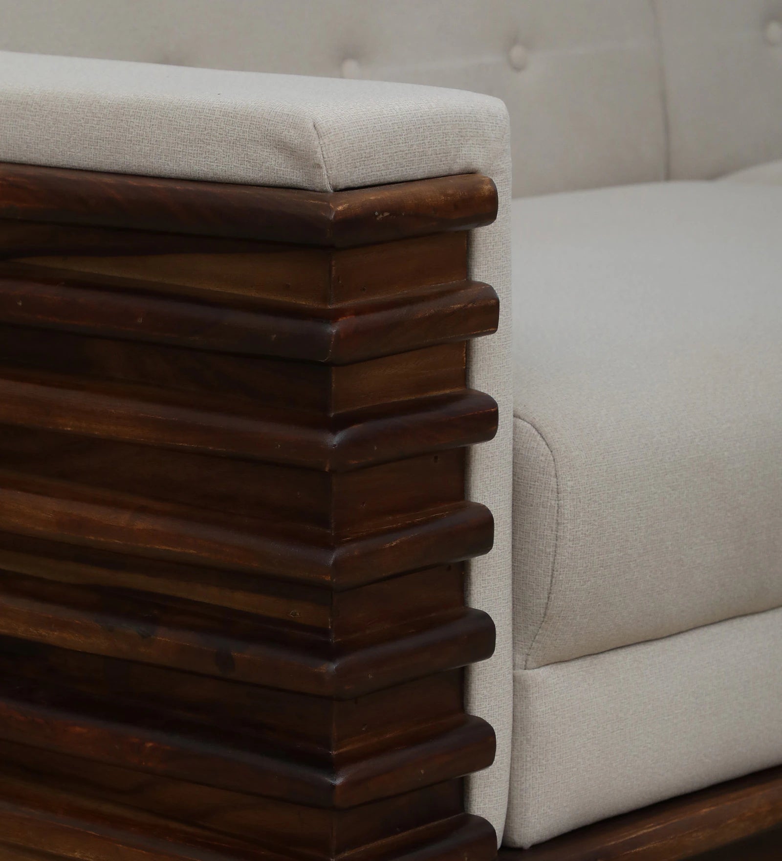 Tanu Sheesham Wood 1 Seater Sofa In Beige Colour - Febonic Living