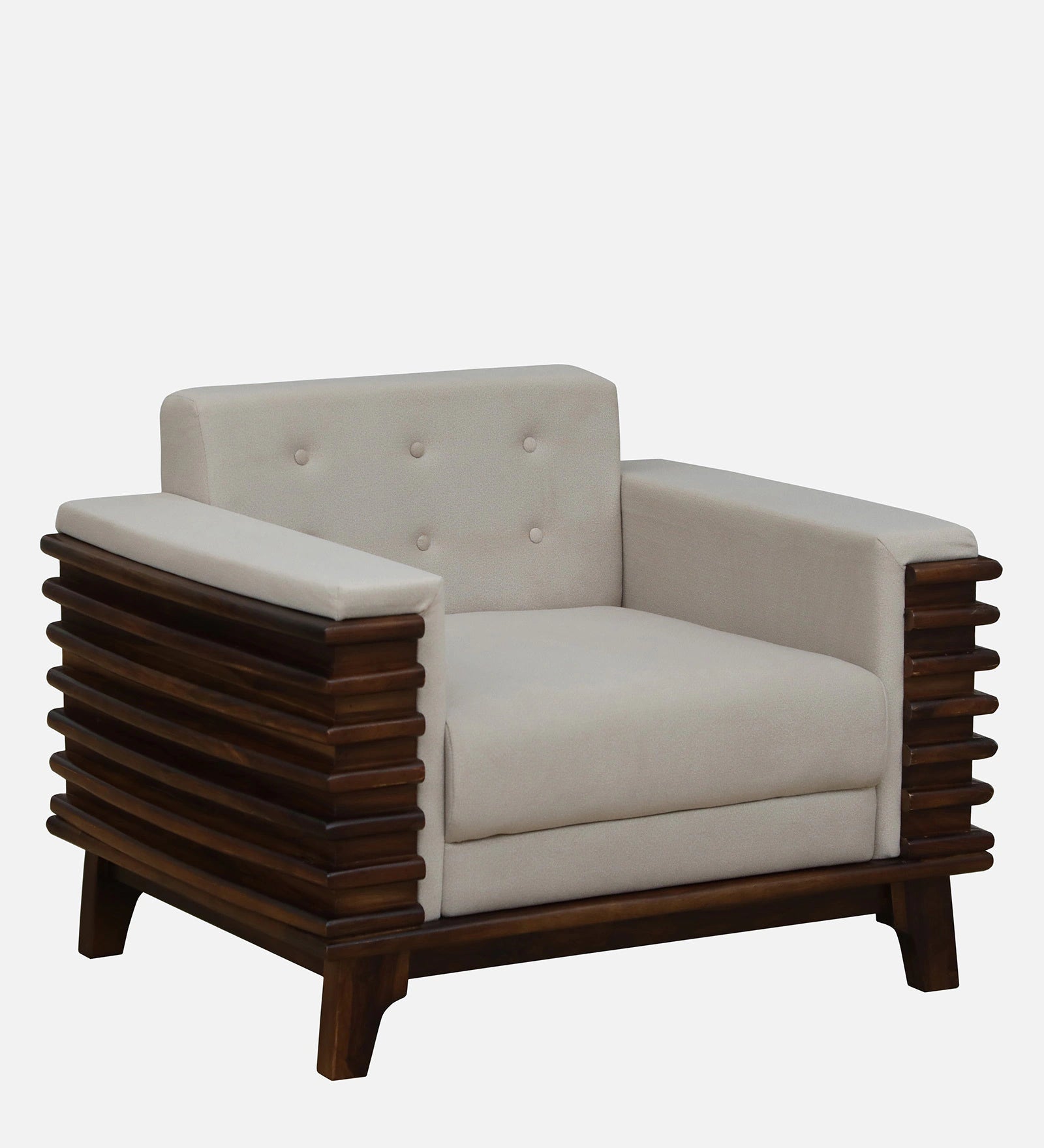 Tanu Sheesham Wood 1 Seater Sofa In Beige Colour - Febonic Living
