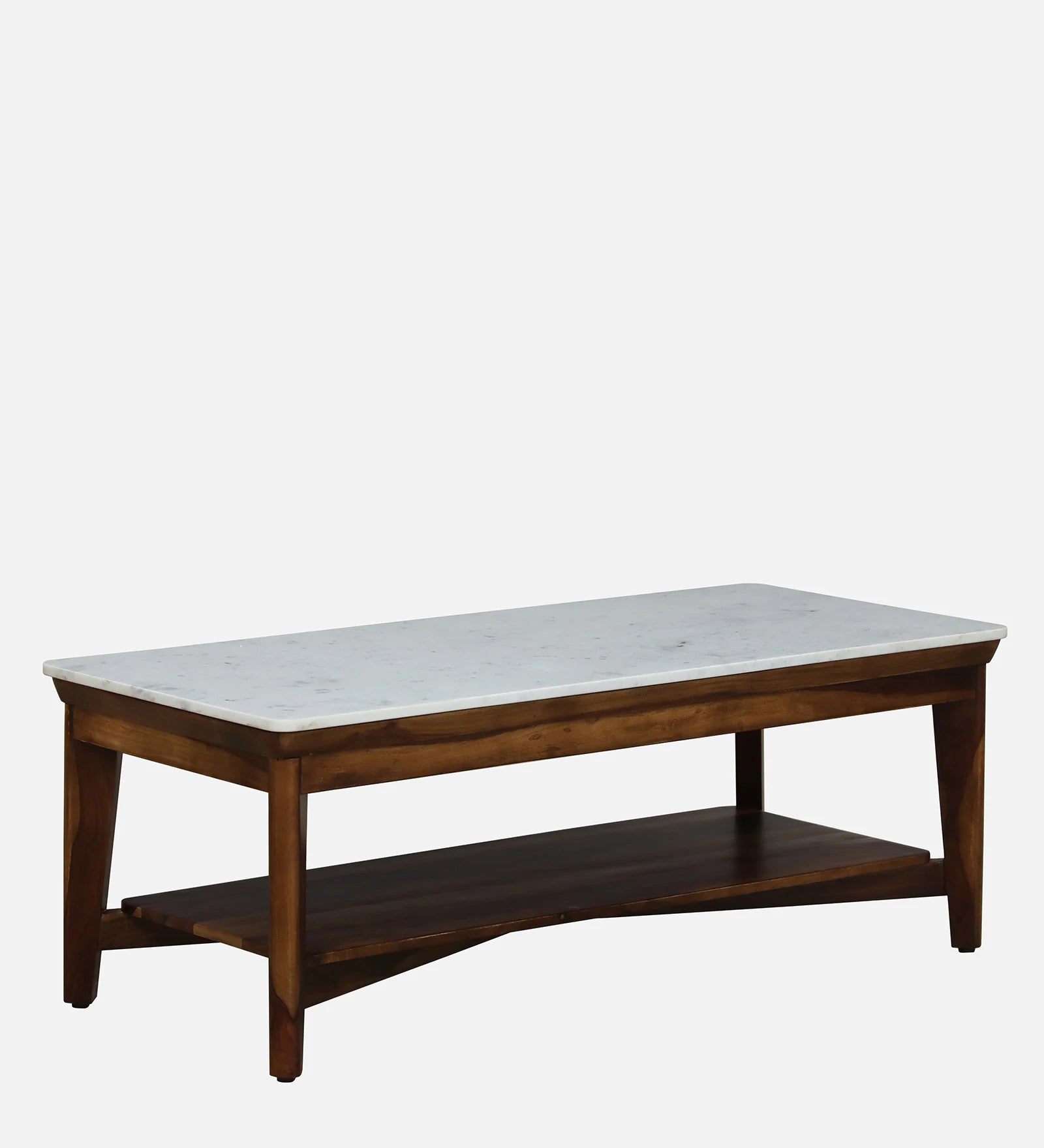 Simra Sheesham Wood Coffee Table In Provincial Teak Finish With Marble Top And Shelf - Febonic Living