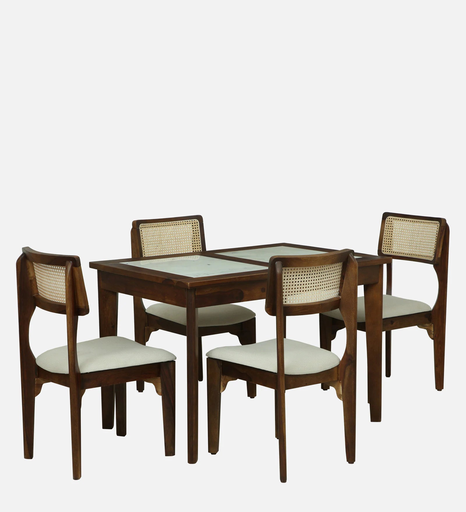 Gistel Sheesham Wood 4 Seater Dining Set With Marble Top In Provincial Teak Finish - Febonic Living