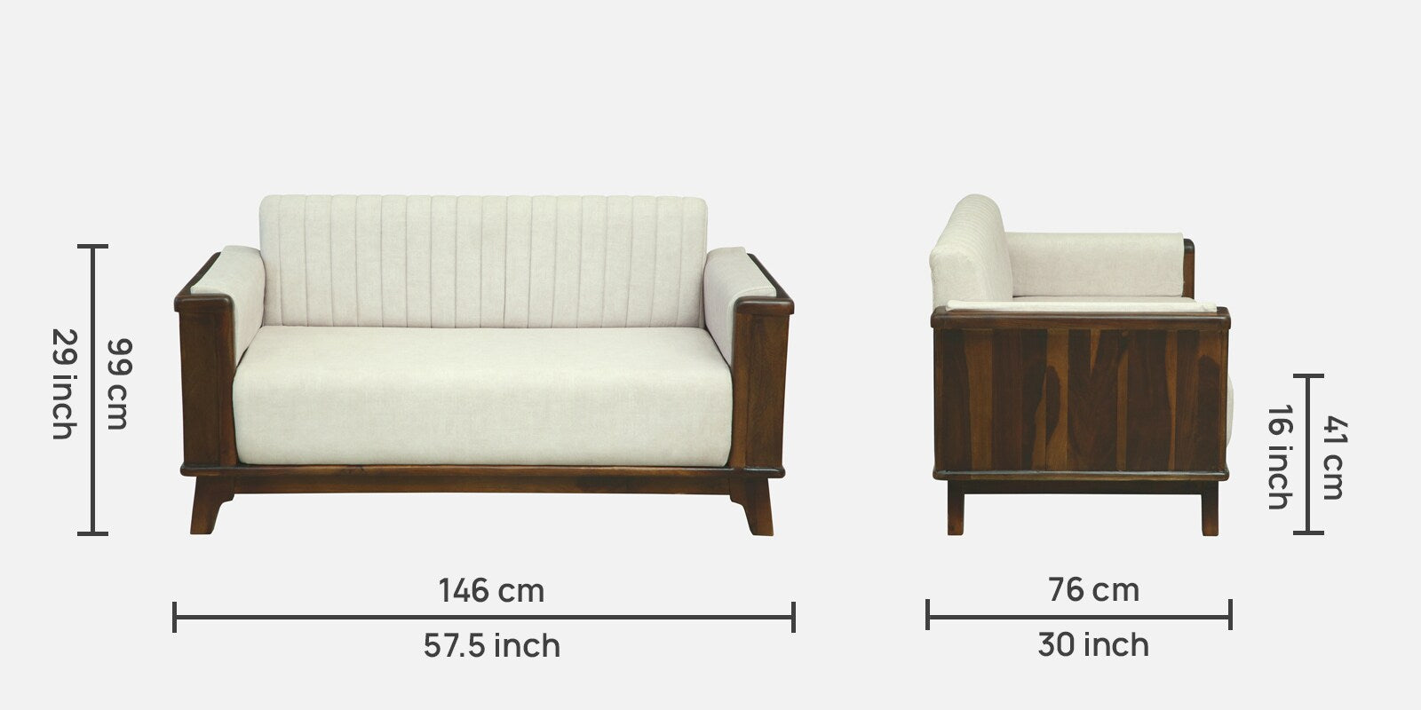 Solara Sheesham Wood 2 Seater Sofa In Beige Colour
