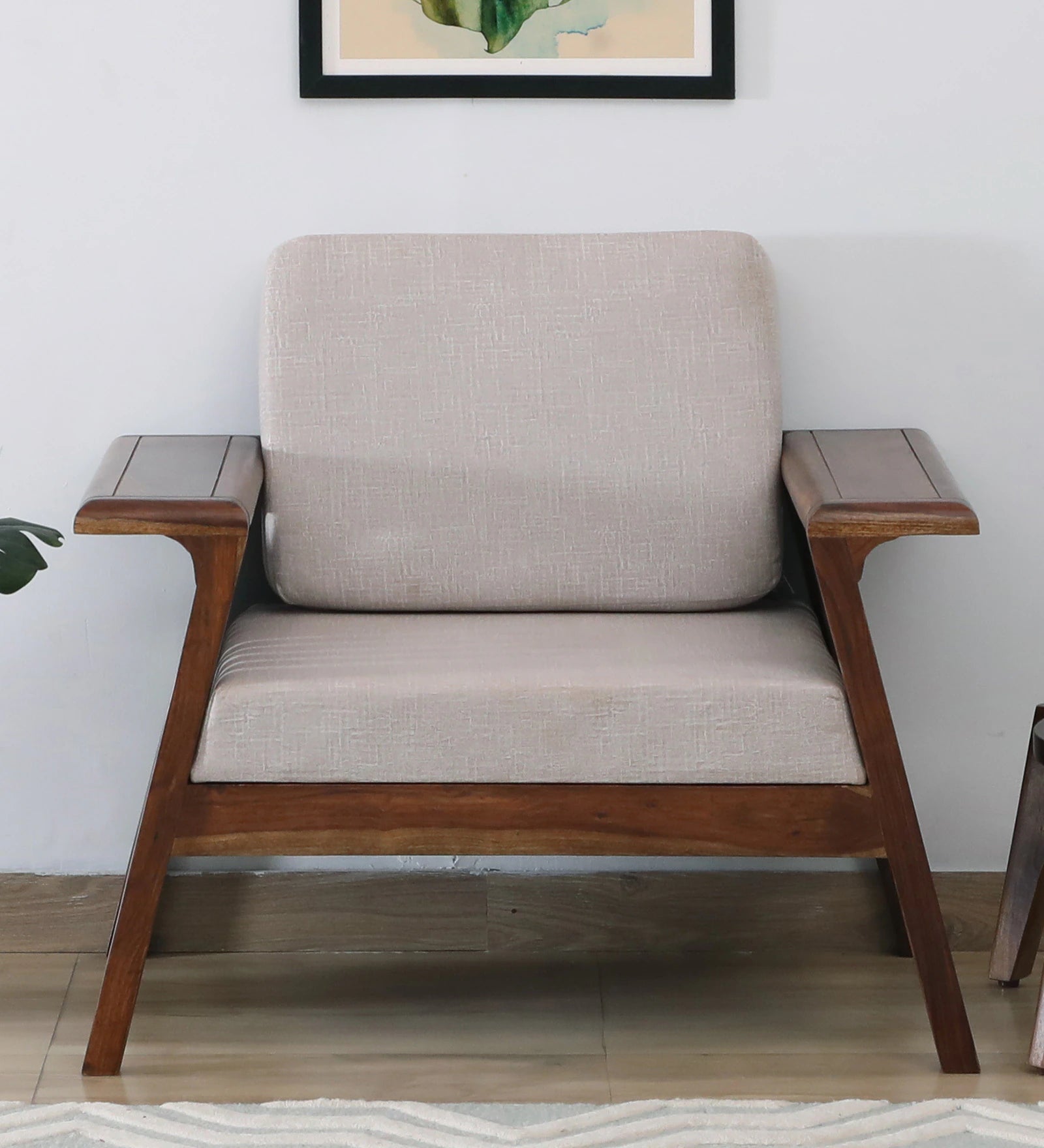 Gany Sheesham Wood 1 Seater Sofa In Beige Color - Febonic Living