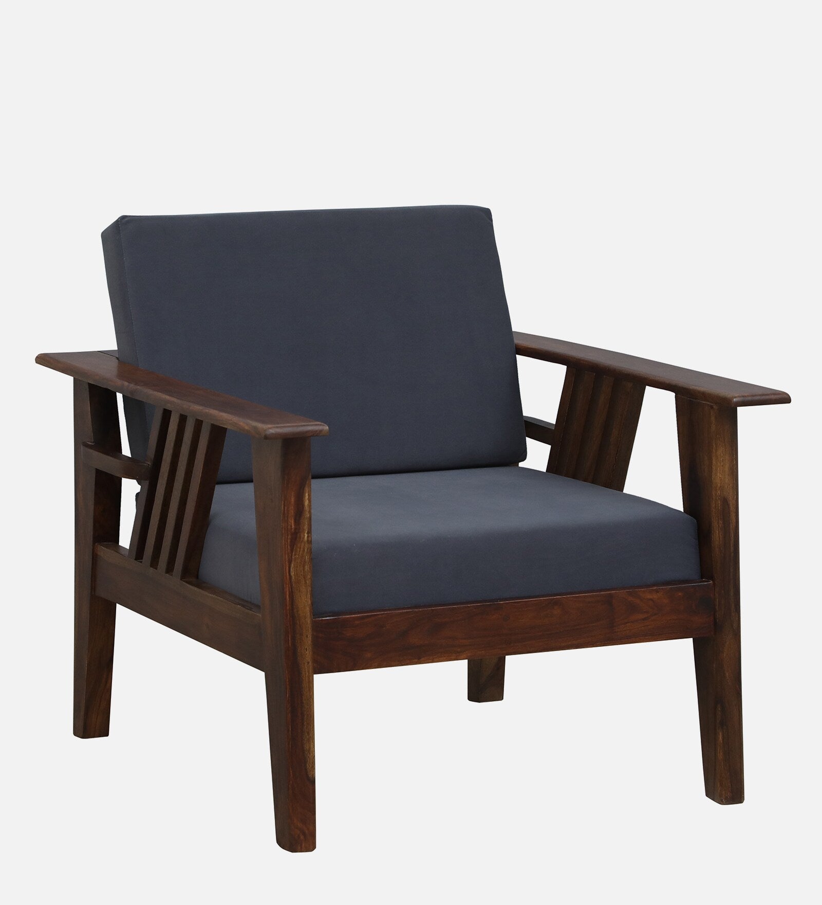 Caron Sheesham Wood 1 Seater Sofa In Grey Colour - Febonic Living