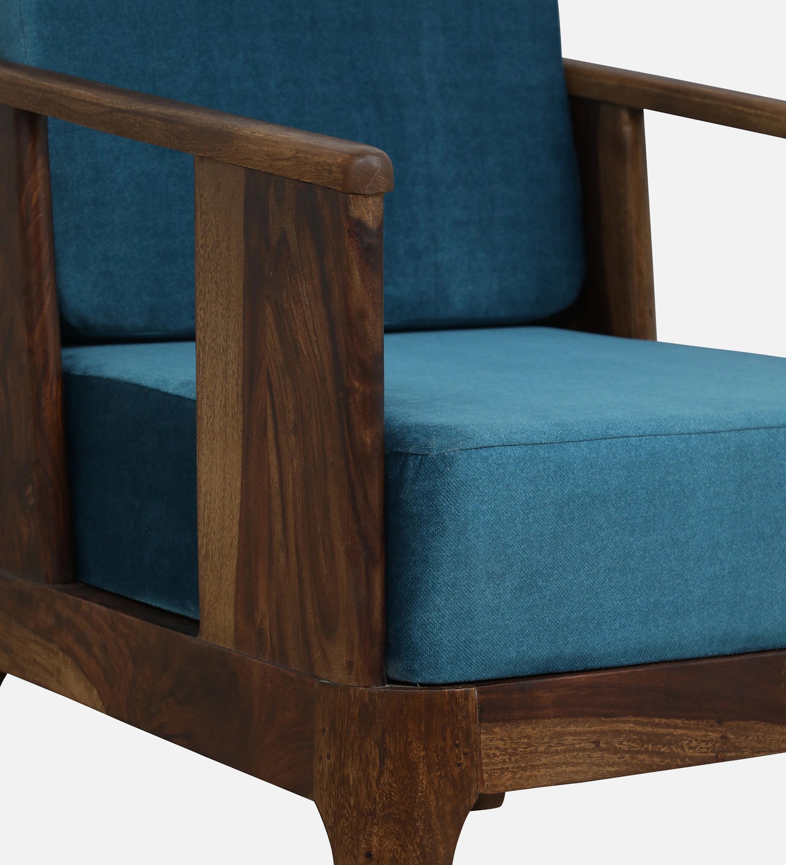 Bano Sheesham Wood 1 Seater Sofa In Blue Colour - Febonic Living