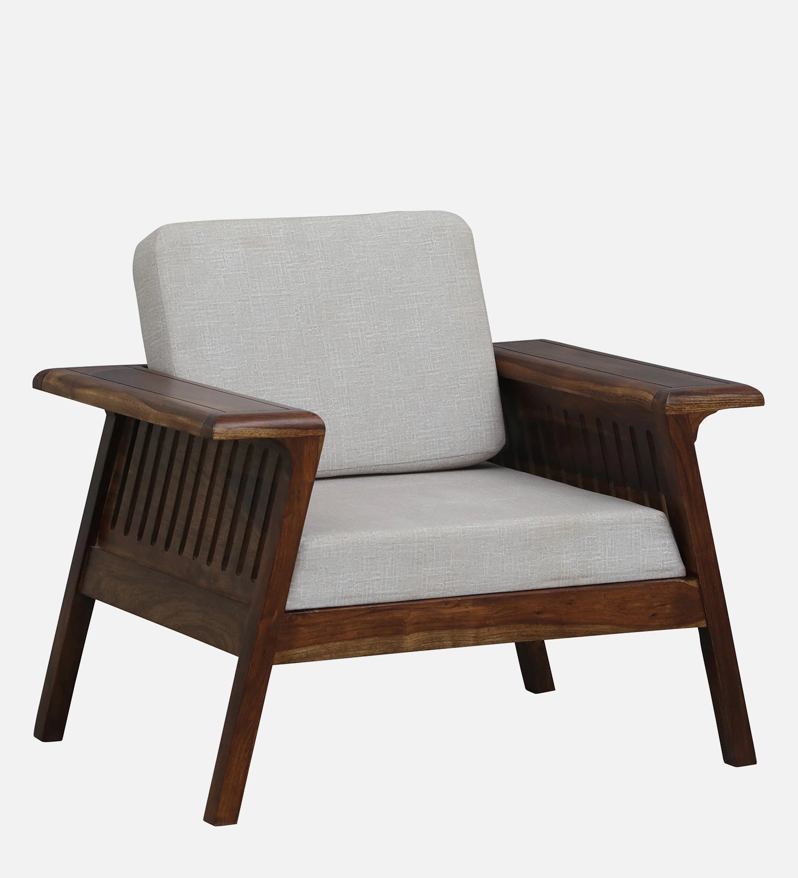 Gany Sheesham Wood 1 Seater Sofa In Beige Color - Febonic Living