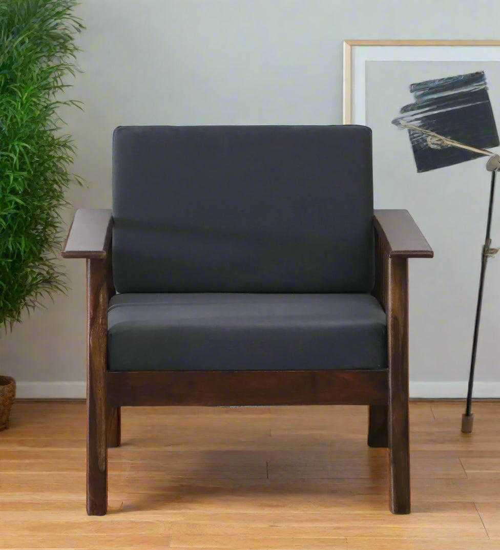 Caron Sheesham Wood 1 Seater Sofa In Grey Colour - Febonic Living