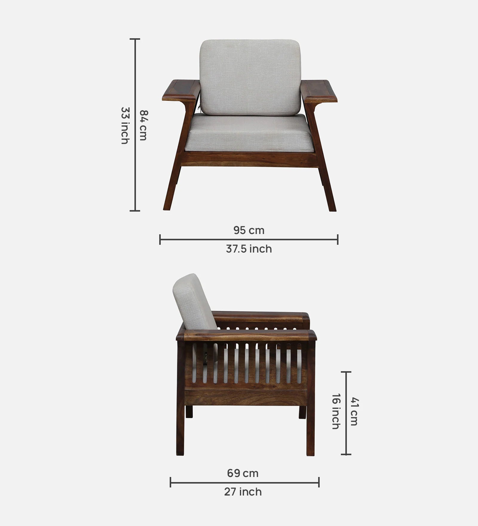 Gany Sheesham Wood 1 Seater Sofa In Beige Color - Febonic Living