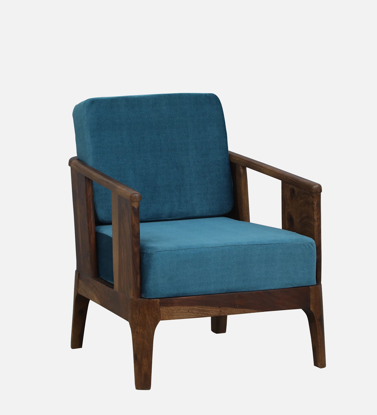 Bano Sheesham Wood 1 Seater Sofa In Blue Colour - Febonic Living