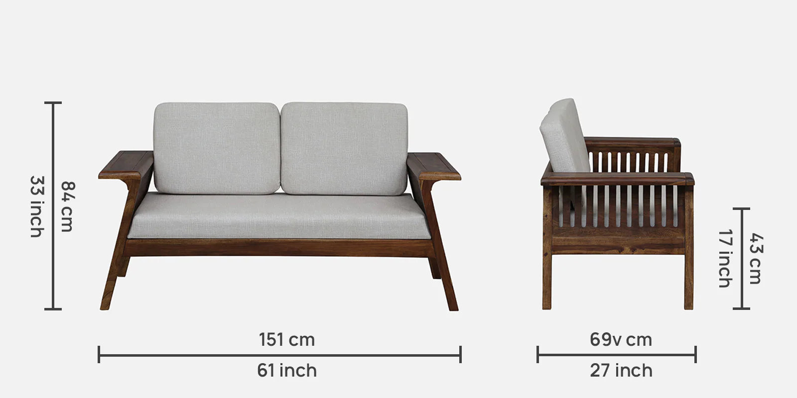 Gany Sheesham Wood 2 Seater Sofa In Beige Color - Febonic Living