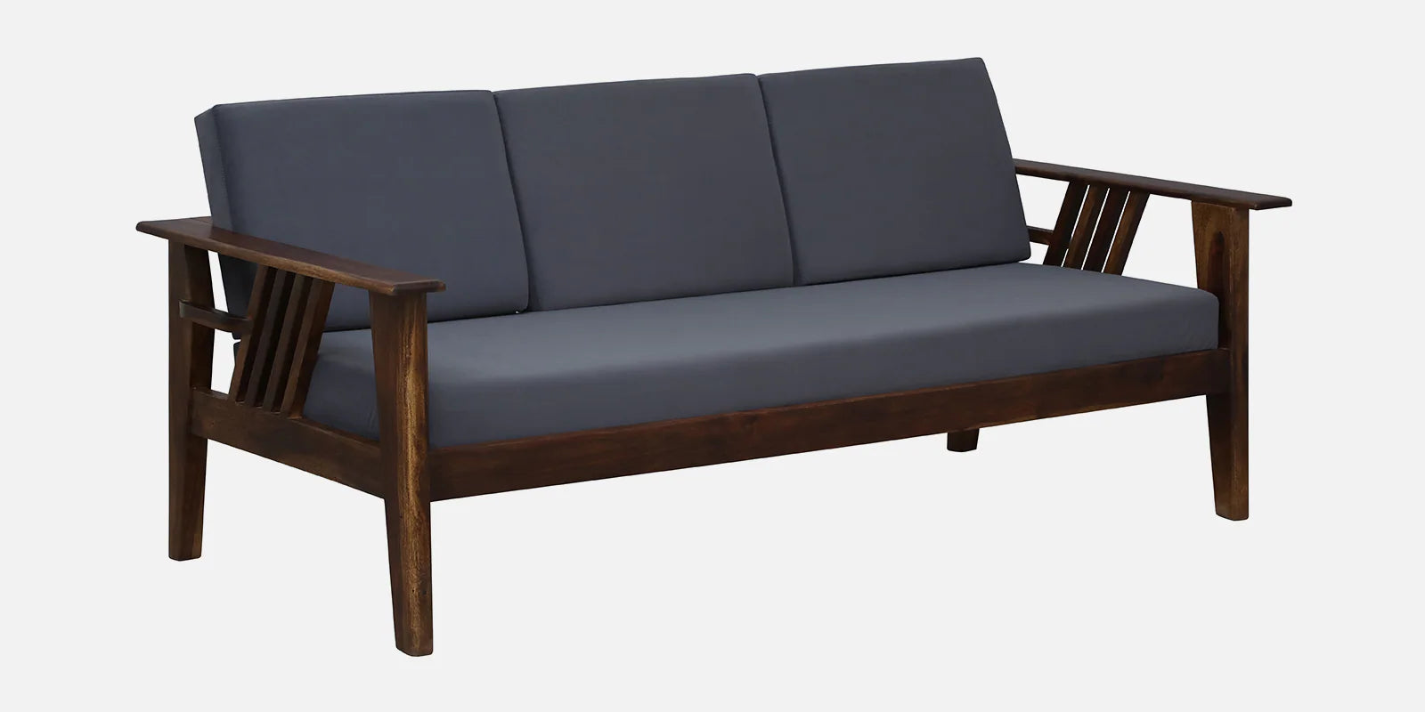 Caron Sheesham Wood 3 Seater Sofa In Grey Colour - Febonic Living