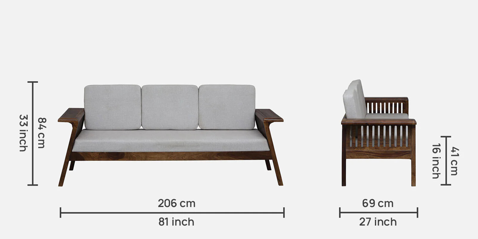 Gany Sheesham Wood 3 Seater Sofa In Beige Color - Febonic Living