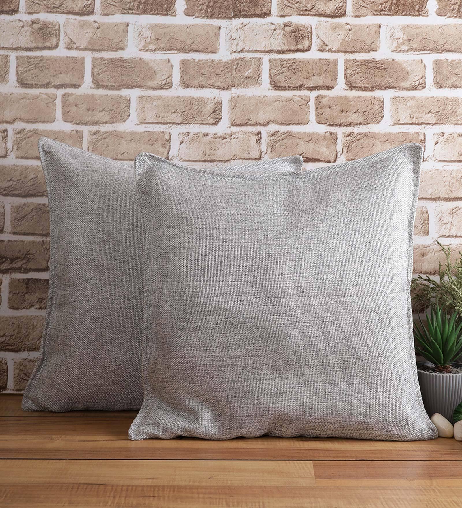 Jannesha Jute (18x18in) Sofa Pillows In Coin Grey Colour (Pack of 2) - Febonic Living