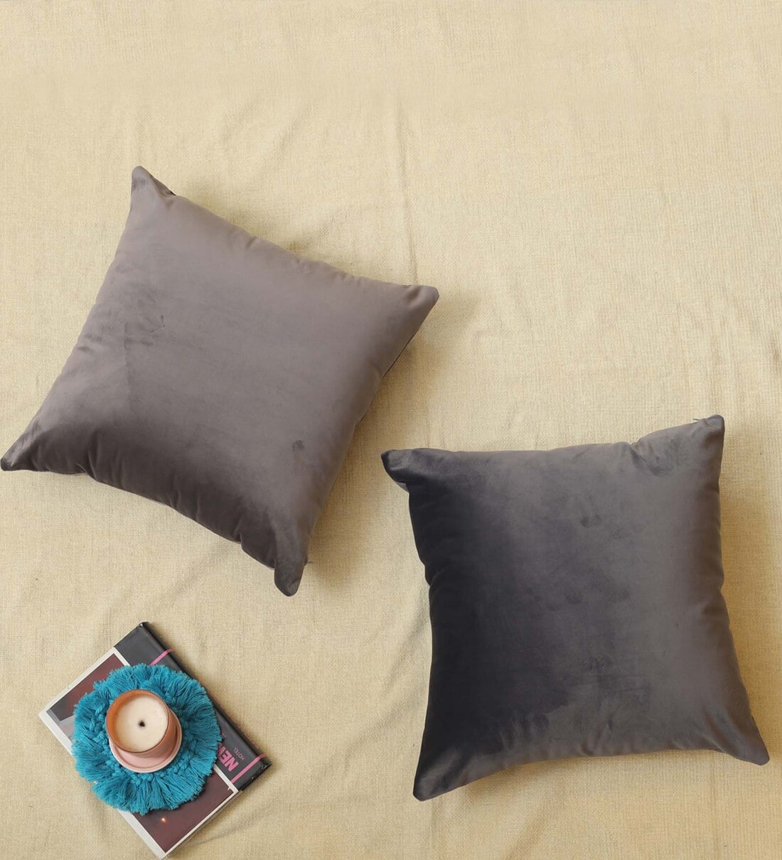 Jacey Velvet (16x16in) Sofa Pillows In Mocha Brown Colour (Pack of 2) - Febonic Living