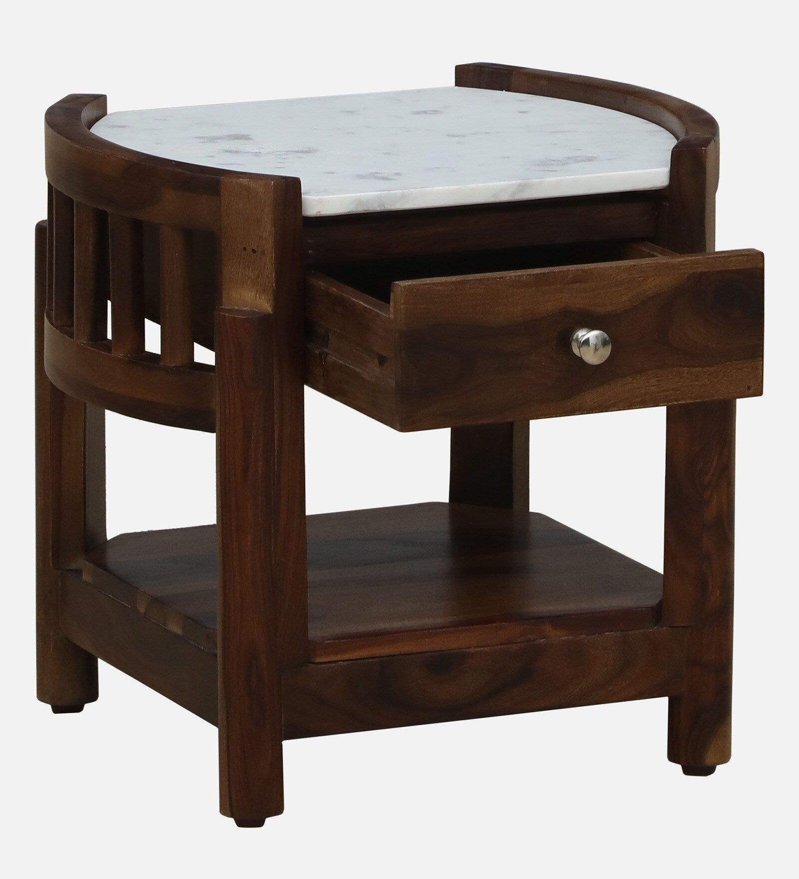 Davao Sheesham Wood Bedside Table In Provincial Teak Finish With Marble Top - Febonic Living