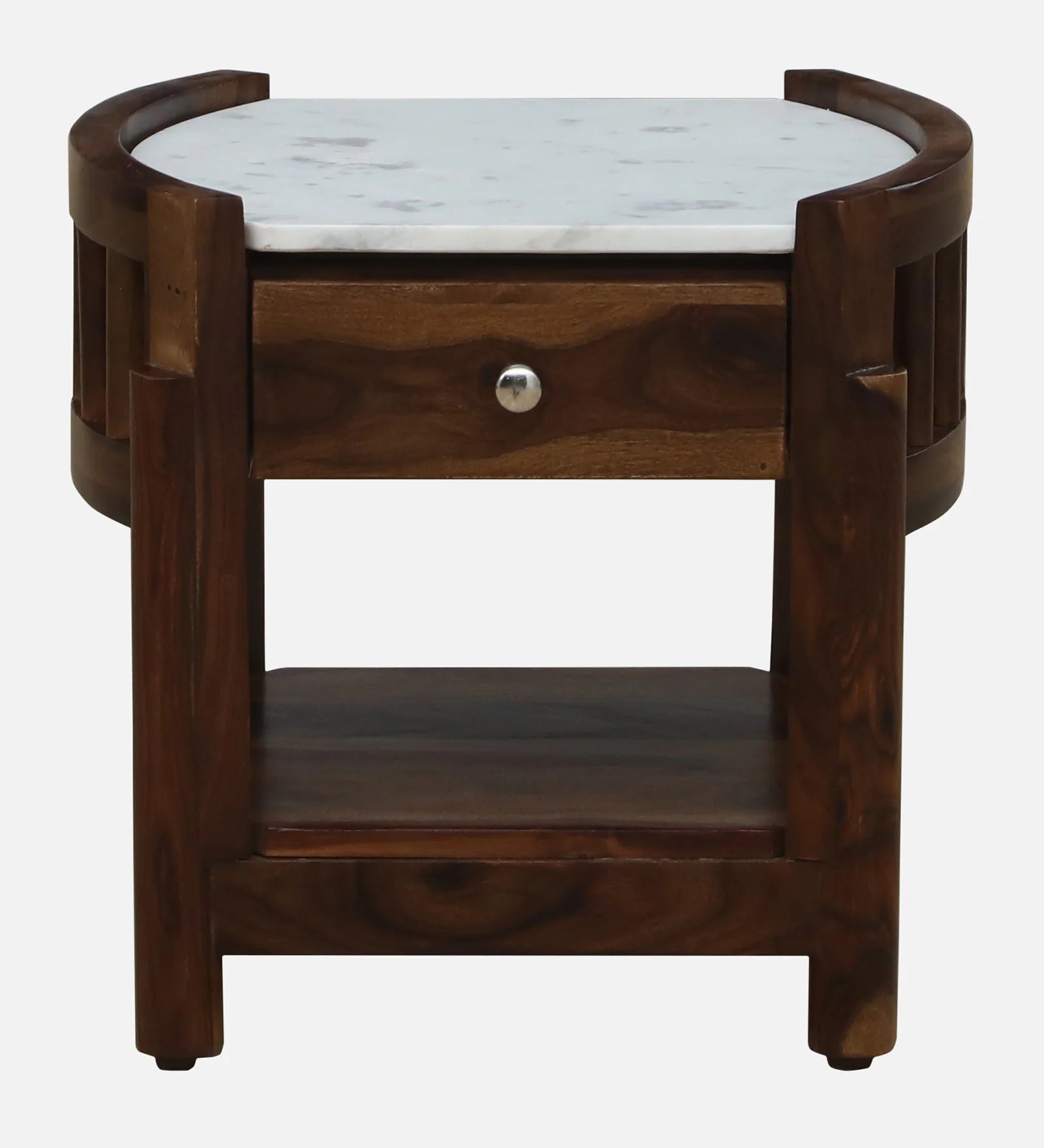 Davao Sheesham Wood Bedside Table In Provincial Teak Finish With Marble Top - Febonic Living