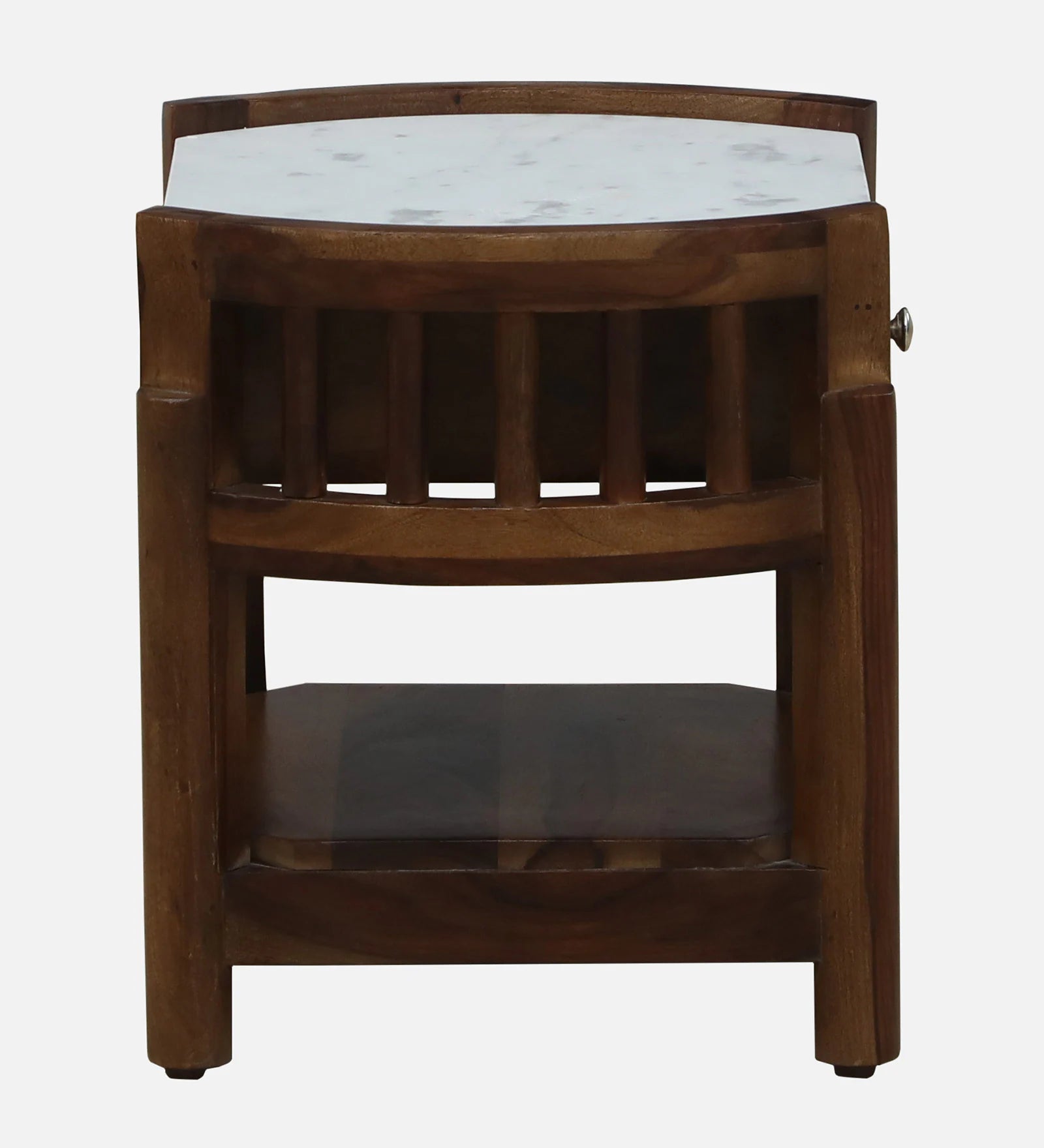 Davao Sheesham Wood Bedside Table In Provincial Teak Finish With Marble Top - Febonic Living