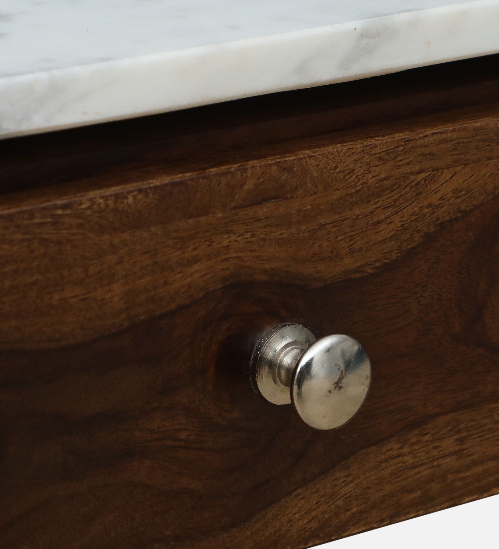 Davao Sheesham Wood Bedside Table In Provincial Teak Finish With Marble Top - Febonic Living